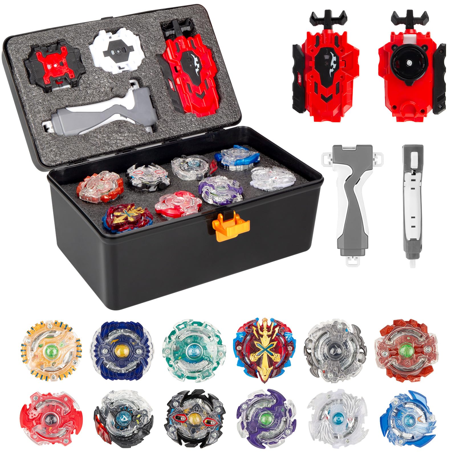 X Battling Set, 12 Spinning Tops, 3 Launchers and 1 Grip, Gyro Toy Kit with Portable Storage Case, Battling Game Toy Great Gift for Kids Ages 6+