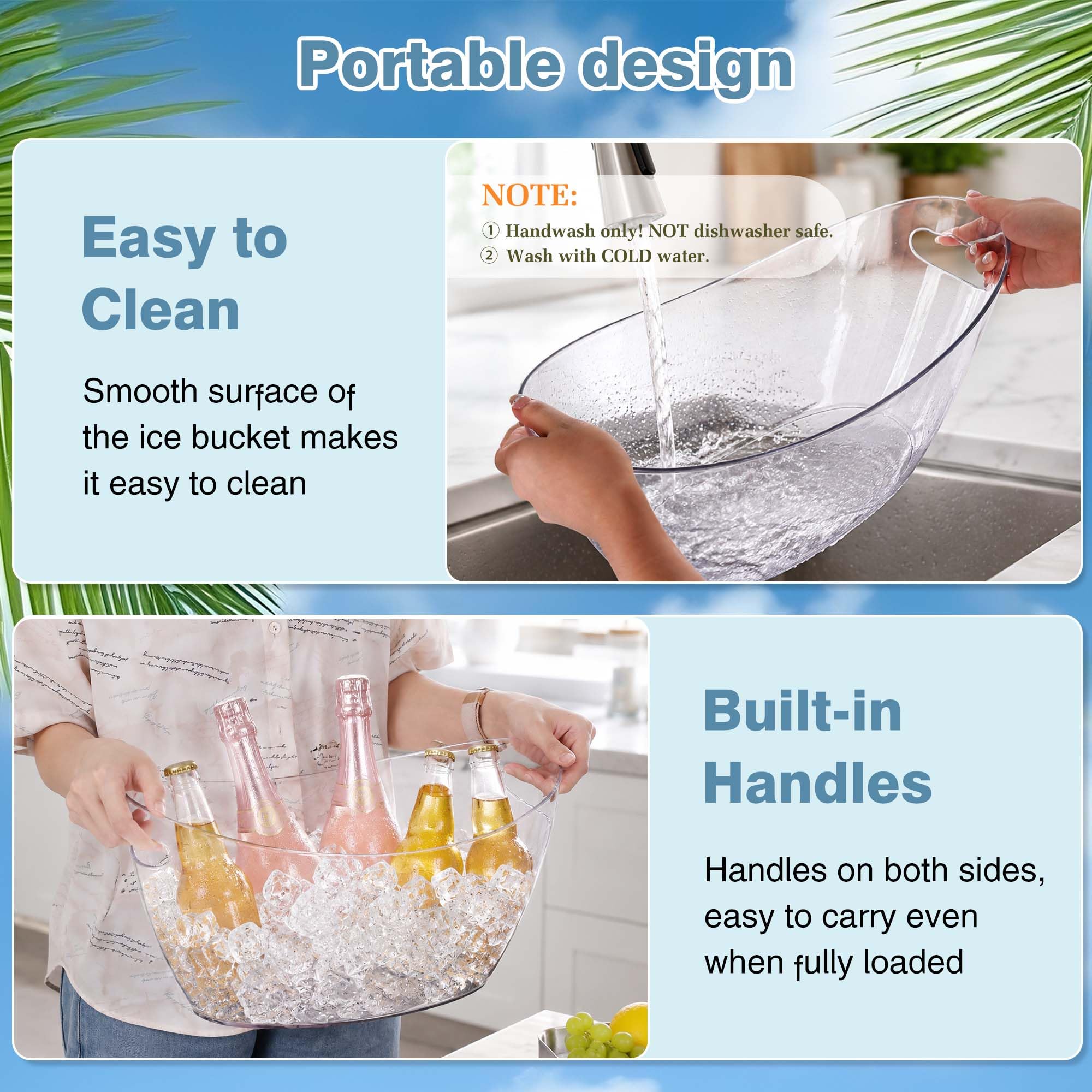 Cubos de hielo para fiestas, 2 piezas de acrílico champán para bebidas con 2 cucharas de hielo, cubos de bebidas para bar de cóctel, cubo de 5.5 L para fiesta de Navidad (transparente)
