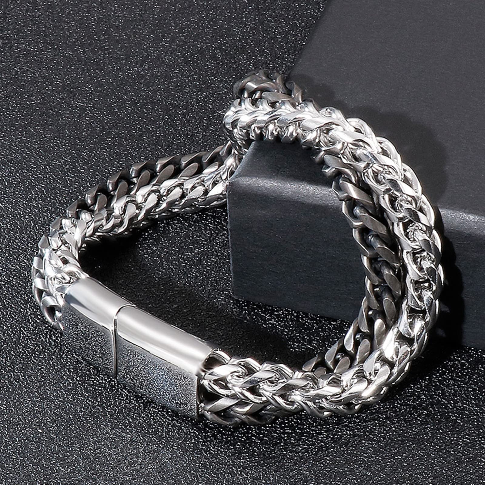 Männer aus rostfreiem Stahl -Link -Armbändern, doppeltes Link Personalisiertes Armband, Geschenk für Paare, Ehemann, Freund