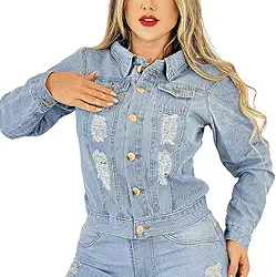 Jaqueta Clara com 7 Botões, Rasgada