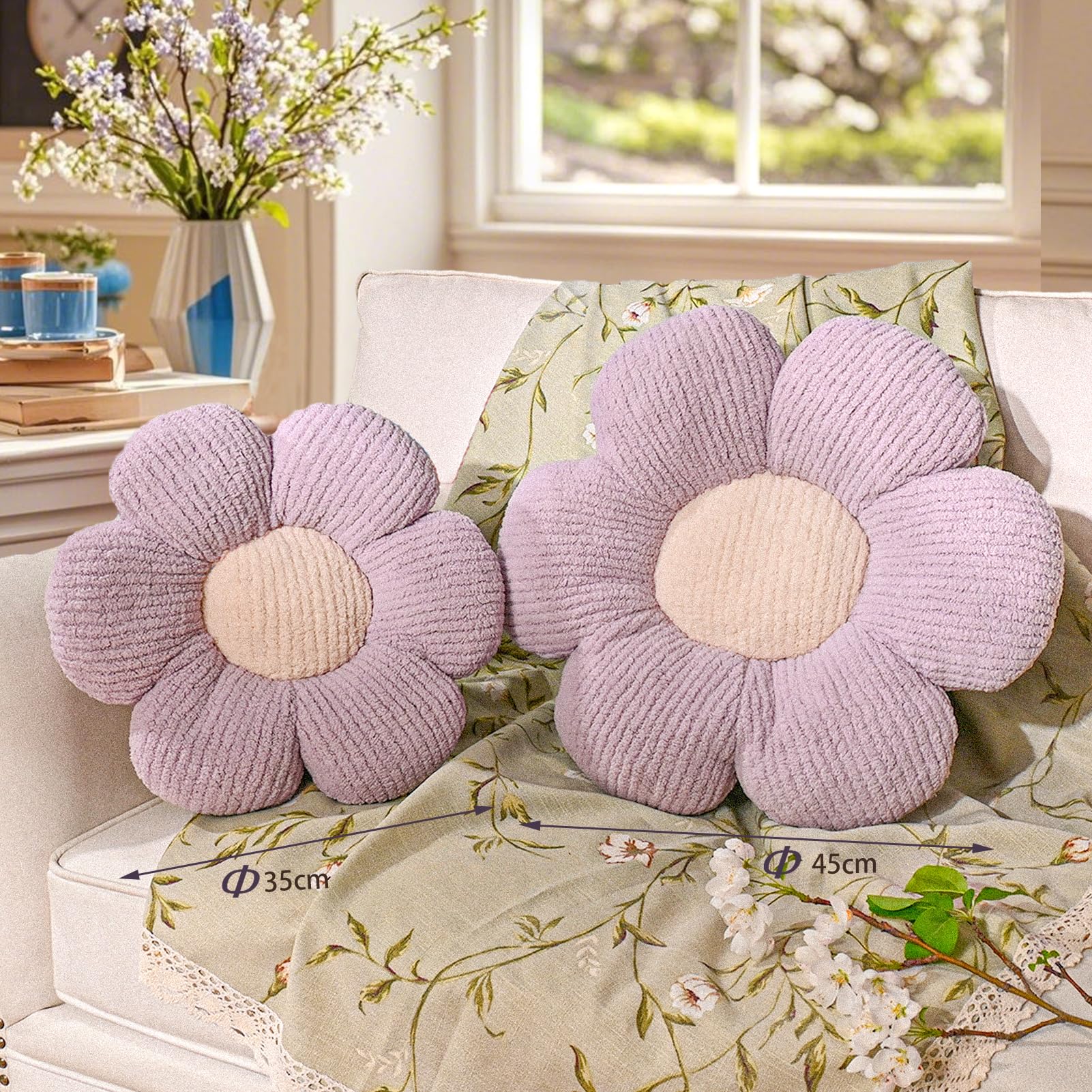 AZCHEN Cuscino A Forma Di Fiore – Viola, 40 Cm – Peluche Morbido Per Divano E Letto - 6