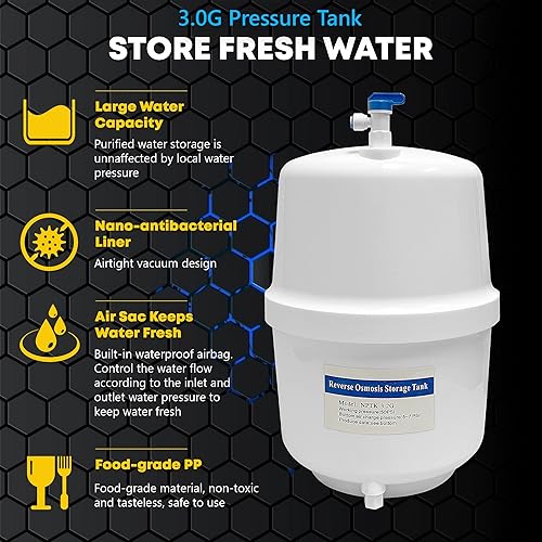 Miniatura 9 de Ronaqua Sistema compacto de ósmosis inversa de 5 etapas membrana 50GPD certificada NSF bomba de refuerzo cartuchos de filtro de cambio rápido reduce