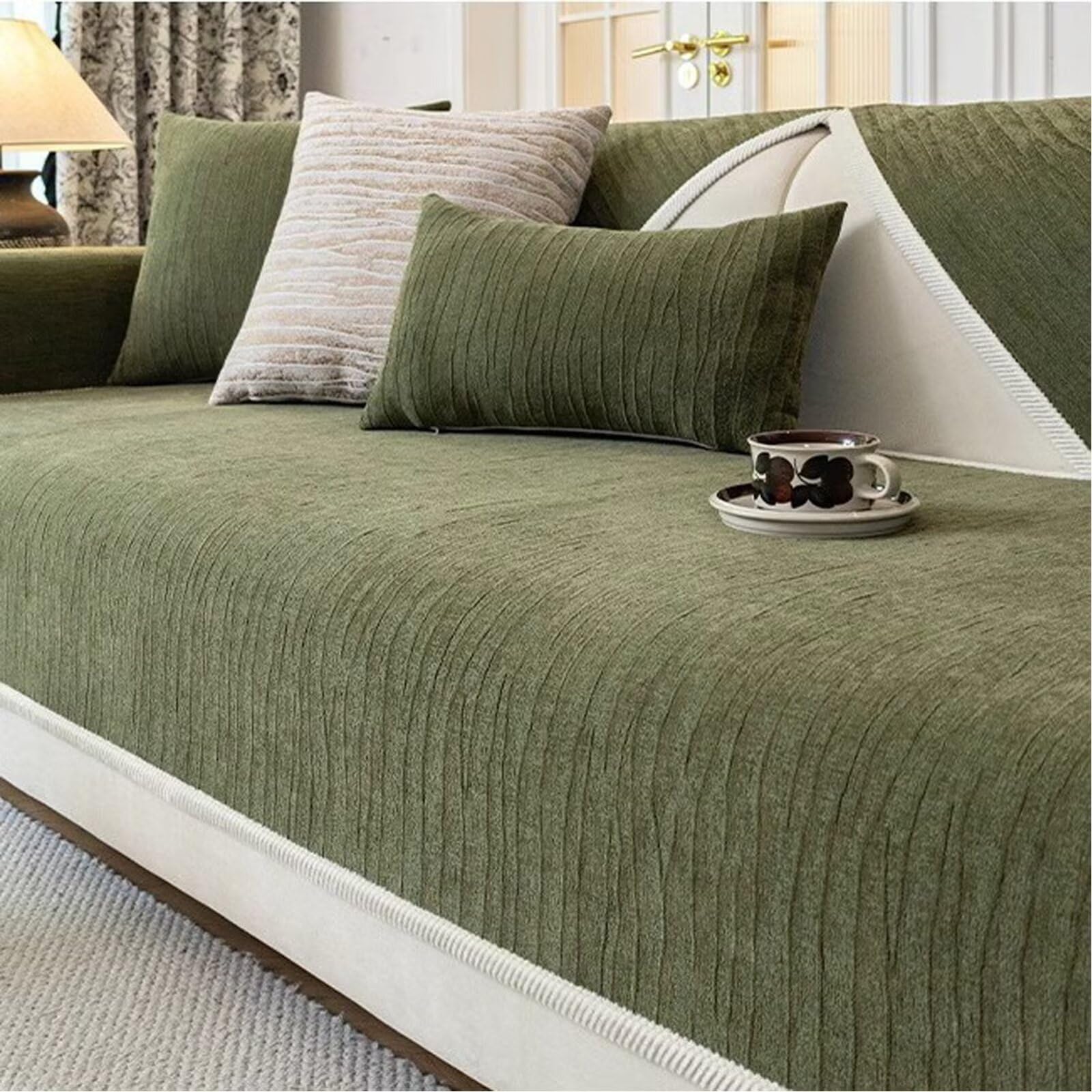 Tielag Sofa Überzug 1 2 3 4 Sitzer, Chenille Couch Überzug, Sofaschoner rutschfest, Sofabezug L Form, Sofadecken für Sitzfläche Washable