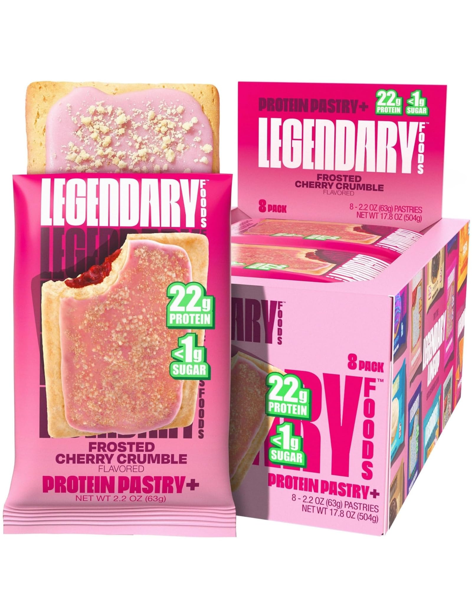 22g Protein Pastry 0g Added Sugar, Low Carb, Gluten Conscious, Keto Snack, Ideal for Glucose Management, Includes Whey Protein Isolate, 8 Pack Cherry Crumble