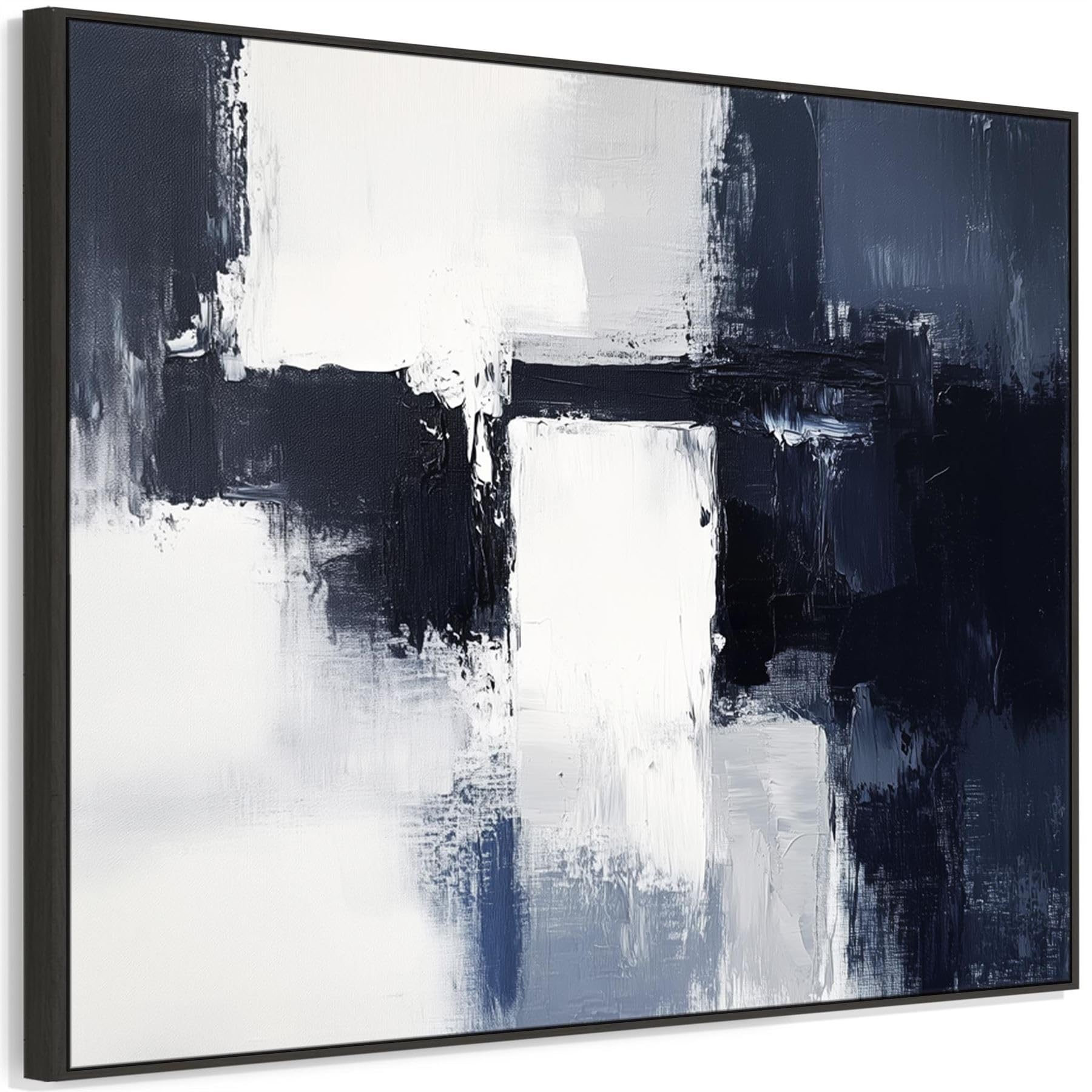 Wallfillers Blue White Abstract Wall Art Framed - Polar Divide (123cm x 97cm)