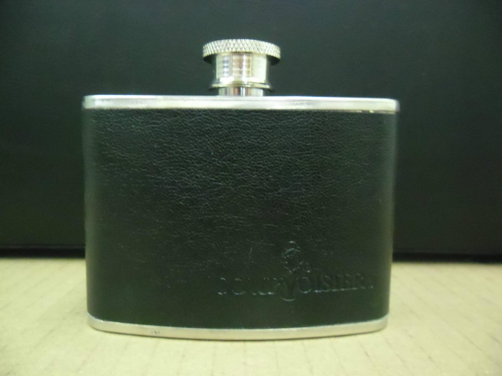 Set of 2 Courvoisier Cognac Black Leather Stainless Steel 4oz Hip Flasks