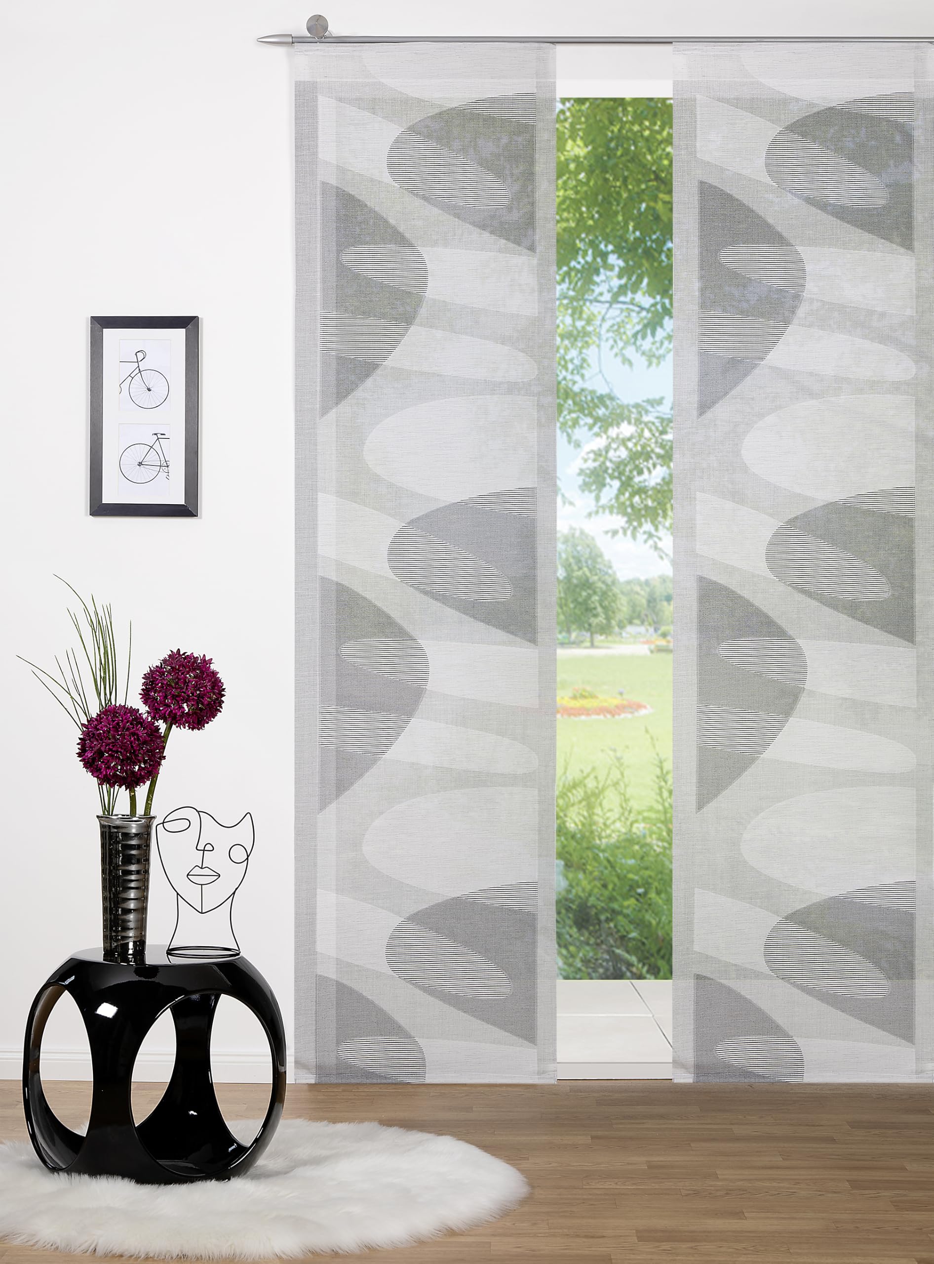 Verdi Schiebevorhang Dominique 60 x 245 cm – Retro-Längswelle in Scherli-Qualität (Grau)