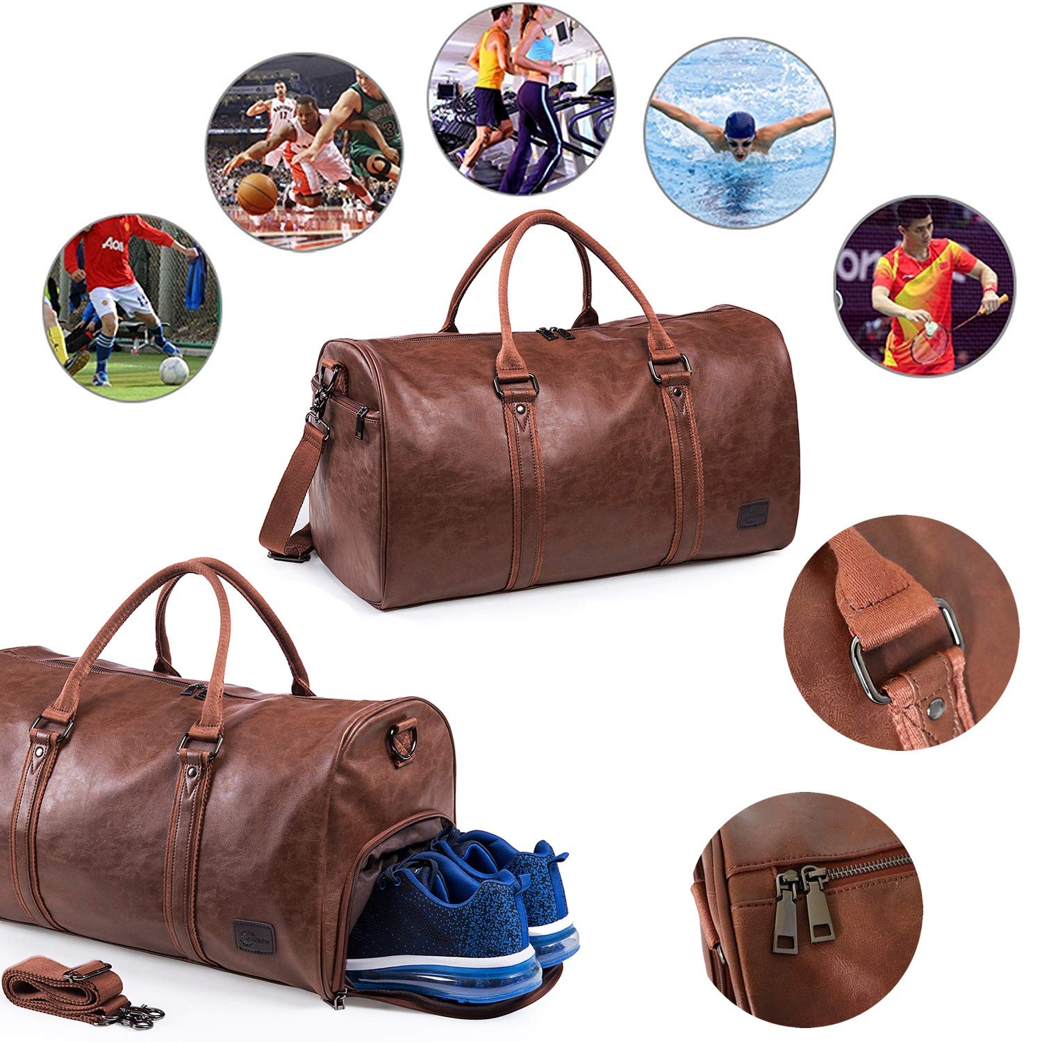 Weekender - Bolsa de Viaje de Gran tamaño con Bolsa para Zapatos, Bolsa de Mano de Cuero