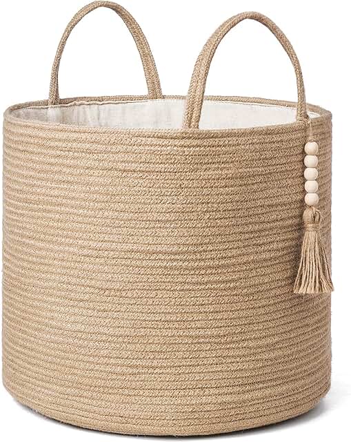 Mkono Woven Storage Basket Decorative Natural Rope Basket Wooden Bead De...
