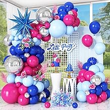 Royal Blue Hot Pink Balloon Arch Garland Kit with Blue Star Foil Balloons Silver 4D Round Balloons for Hawaii Theme Baby Shower Birthday Party Decorations