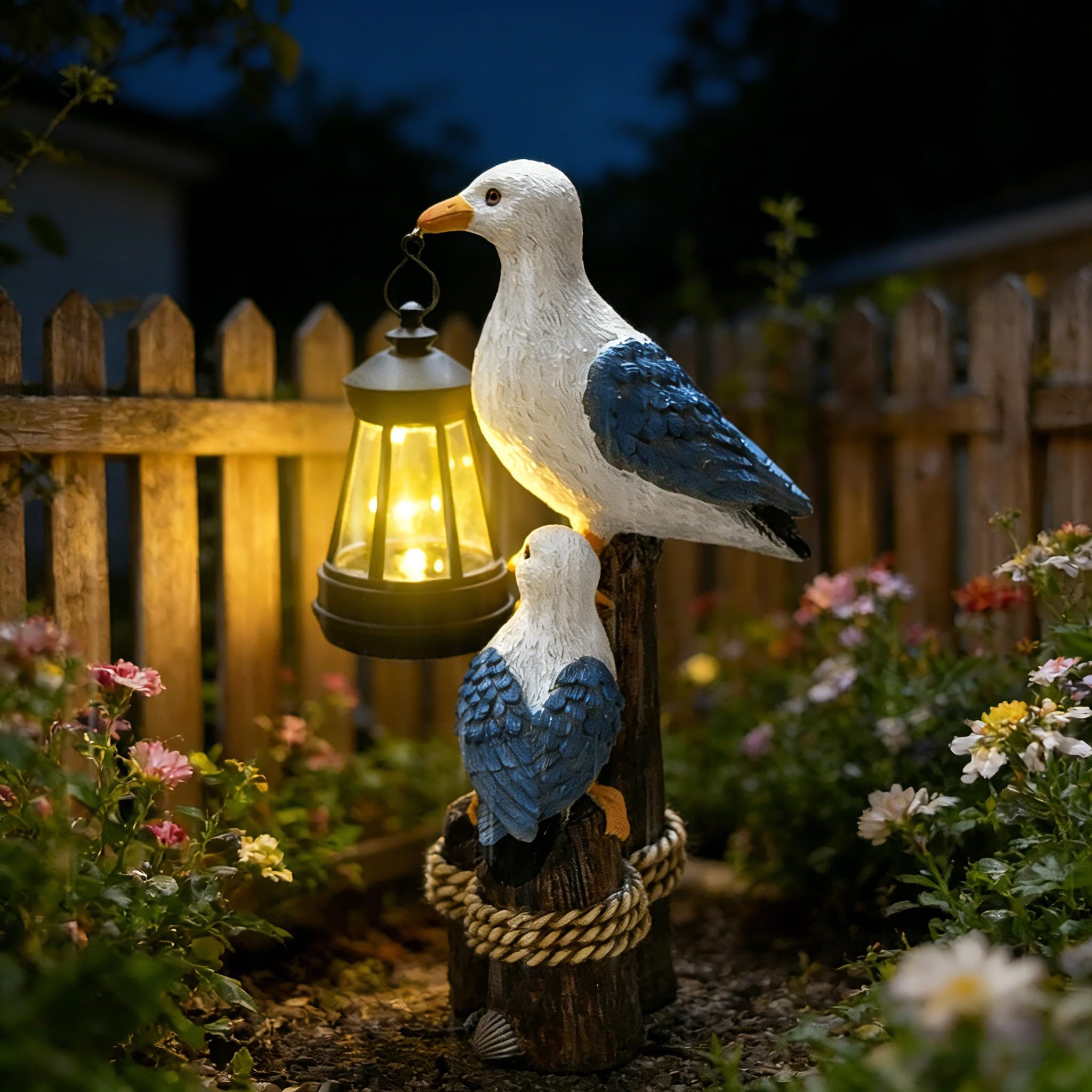 Statua solare da giardino a forma di gabbiano, lanterna a LED, impermeabile, decorazione da giardino, per esterni, balcone, terrazza, giardino, statua in resina, faro, decorazione marittima