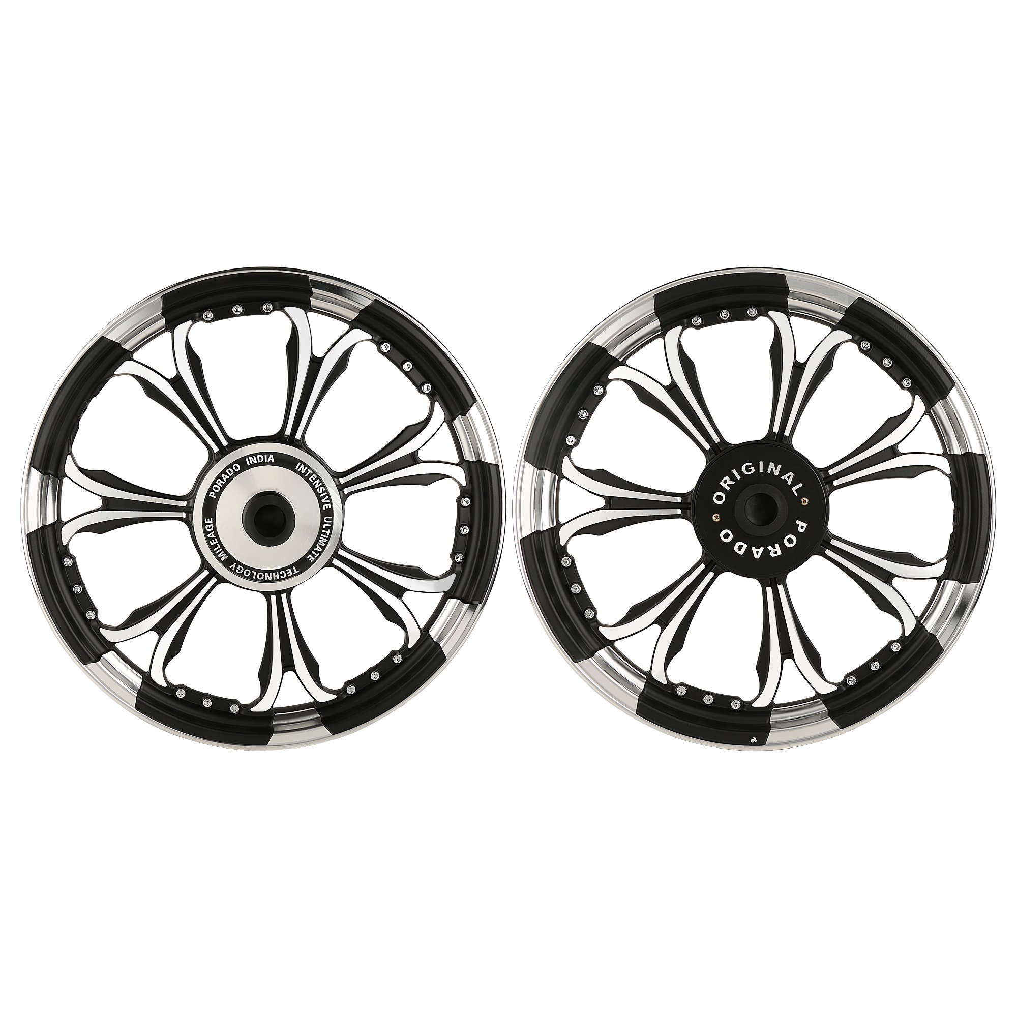 Buy Autofy Porado 7 Spokes Rajputana Black & Chrome with Bolts Alloy