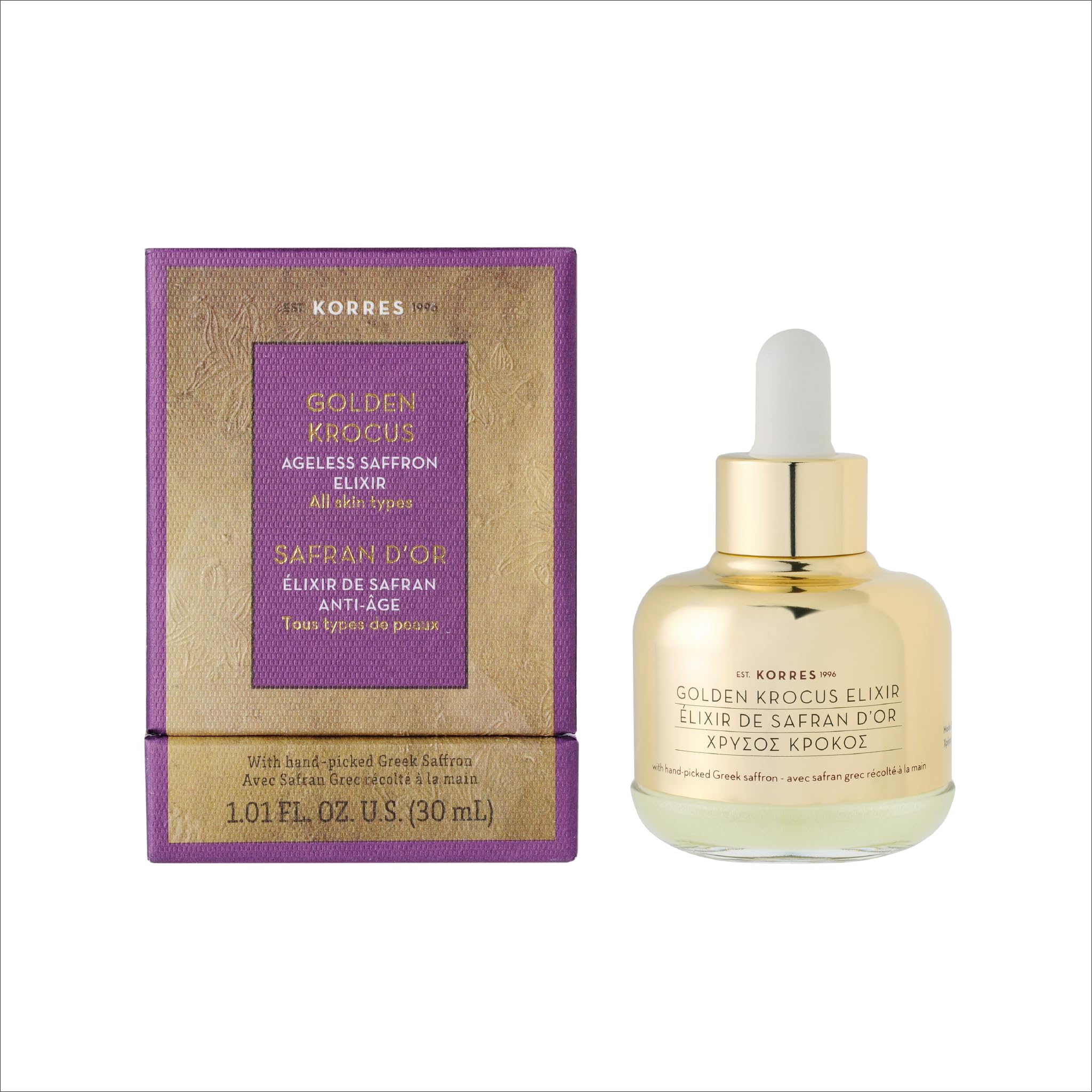 KORRES Golden Krocus Anti-Aging Elixier, vegan, 30ml | für mehr Elastizität & Straffheit, mit Bio-Safran, für reife Haut, mindert feine Linien und Falten, silikon- & parabenfrei