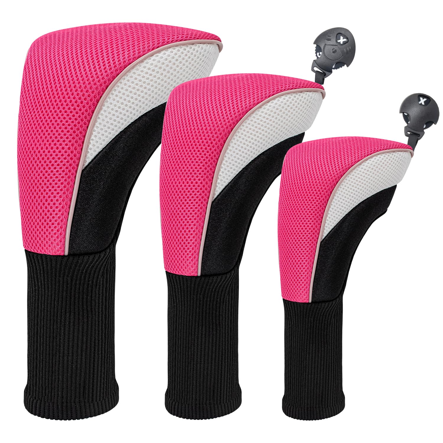 Golf Club Head Covers for Fairway Woods Driver Hybrids 3 Pieces Long Neck Mesh Sports Fan Golf Club Headcovers Set with Interchangeable No. Tags 3 4 5 6 7 X Golf Accessories for Men Women.