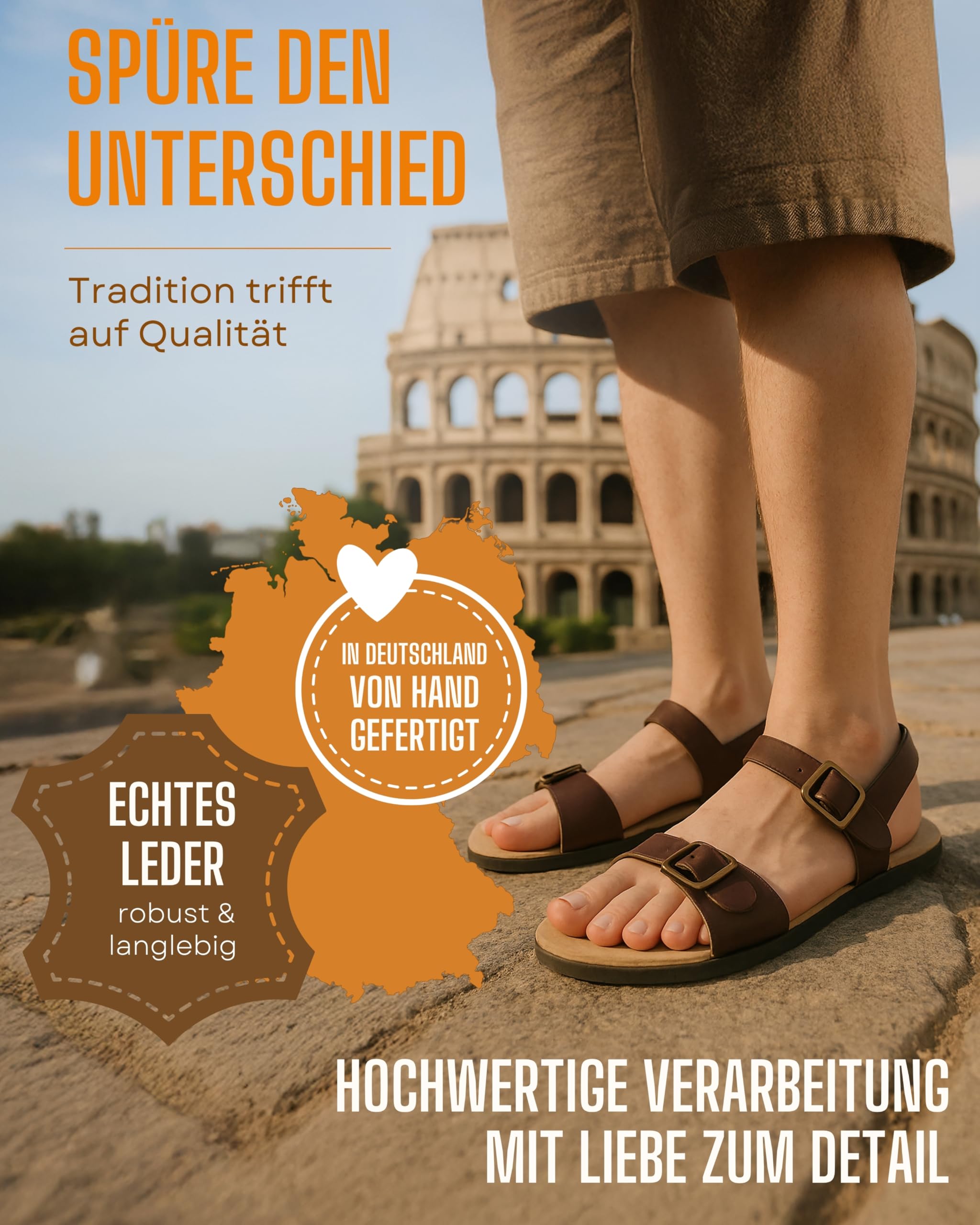 Pantoffelmann DDR Römersandalen I Braun I Größe 36–48 I Bequeme Barfuß-Sandalen für Damen & Herren I Hochwertige Riemchensandalen aus echtem Leder I Zeitlose Schuhe mit verstellbaren Riemen