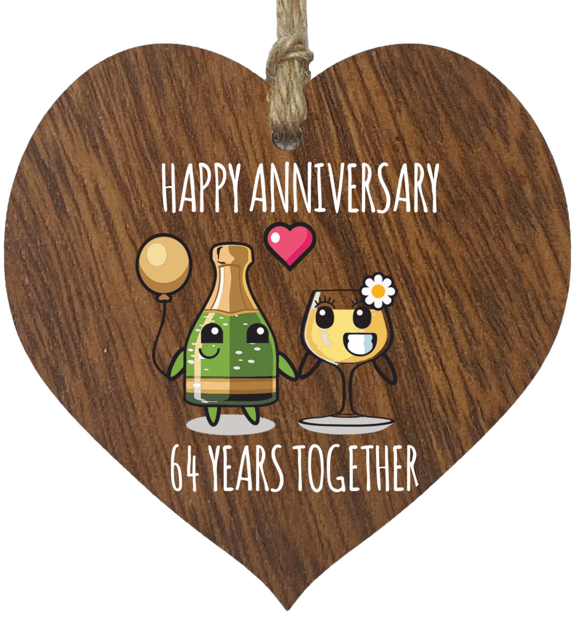 Stuff4 Women's 64 Dark Wood 64Th Wedding Anniversary Plaque Gift For Husband Wife - 64 Years Together - Happy 64 Year Anniversary Wooden Heart For Men Partner, Dark Wood Sign Keepsake Gifts