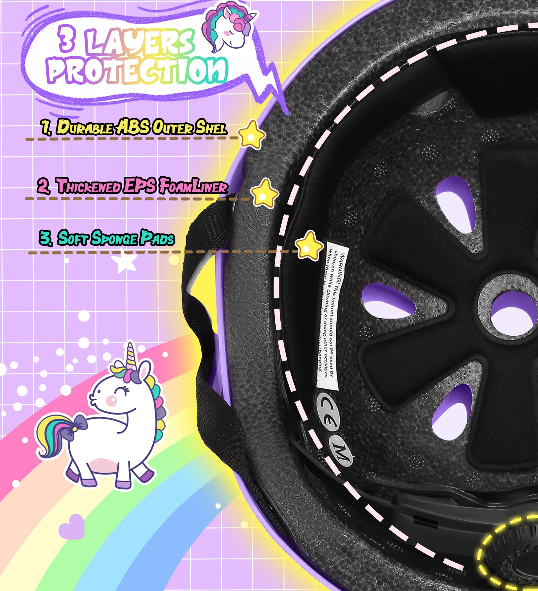 Einhorn Kinderhelm Fahrradhelm für Mädchen Kinder Skaterhelm Robuster Verstellbar Geeignet für 3-12 Jahre Schutzhelm für Fahrrad Skaten Roller Skateboard Scooter