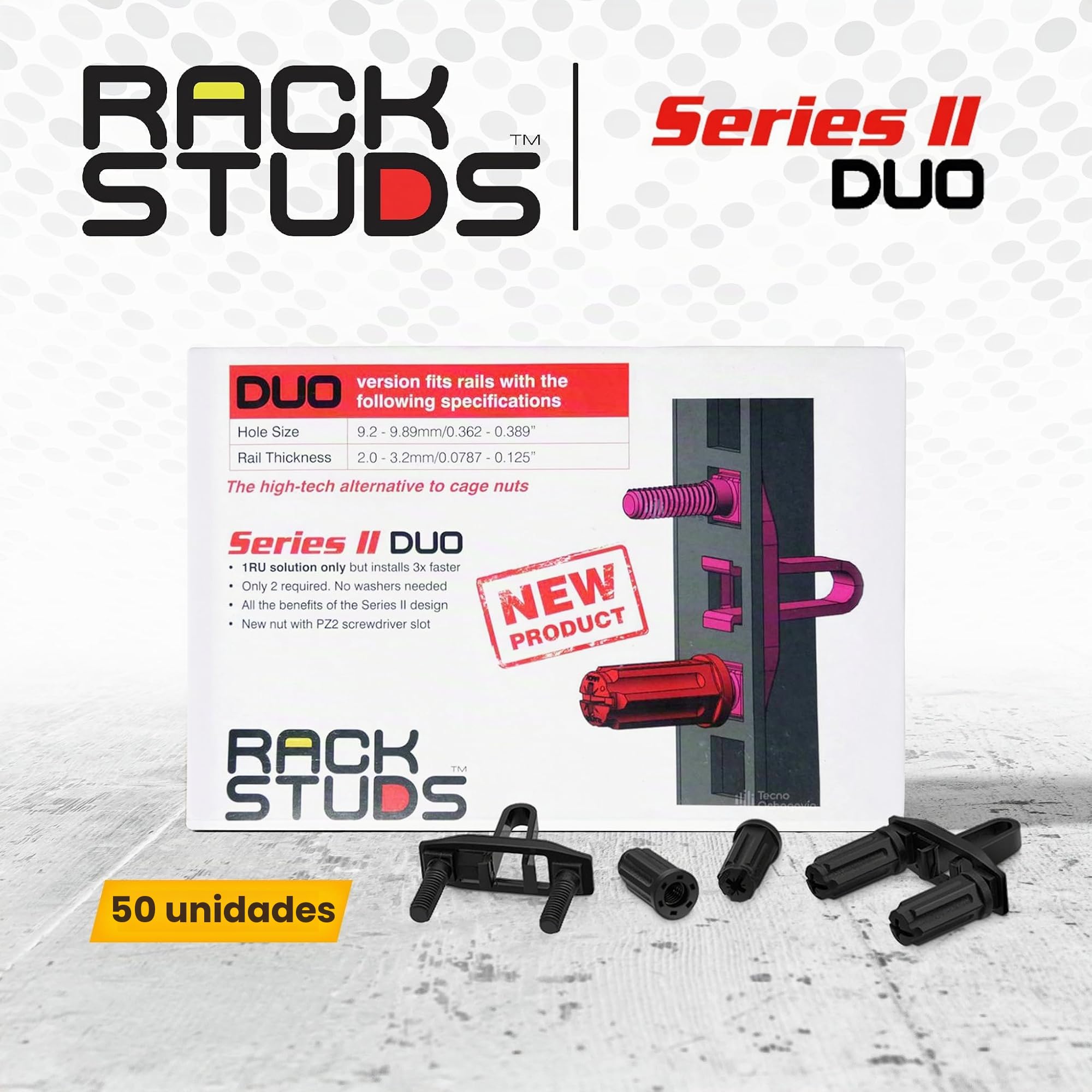 DUO50 1RU Series II Rack Mount Solution - Effortless Alternative to Traditional Rack Screws and Cage Nuts & Server Rack Screws Ideal for Server Hardware Setup - 50 Pack, Universal Version
