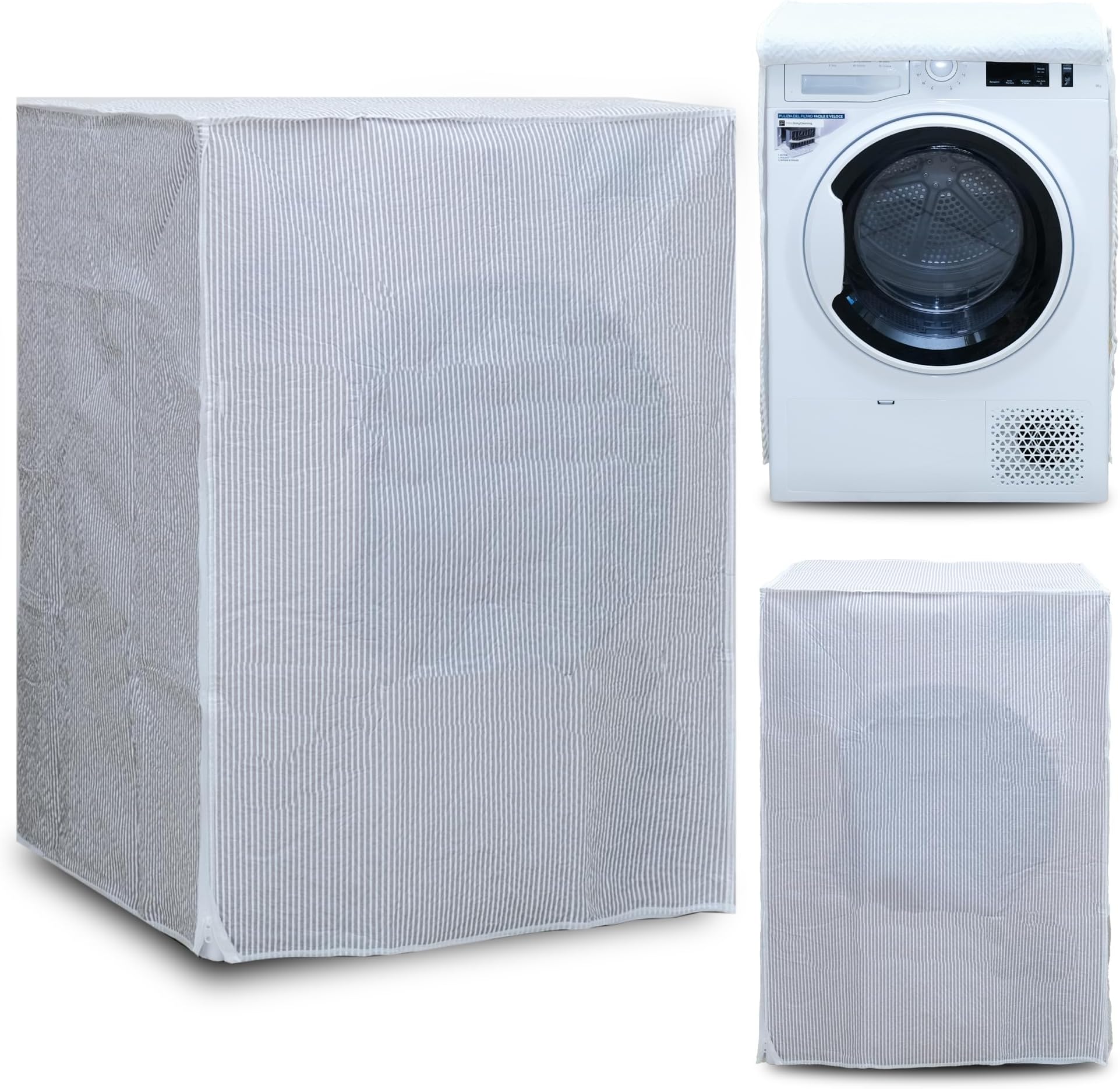 Indoor Washing Machine Cover, Waterproof, Zip Closure, 62 x 58 x 85 cm, Stripes, Polyester Nylon