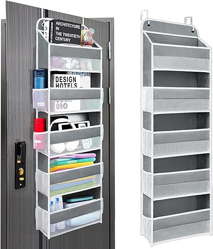 Miniatura 10 de Organizador sobre la puerta con 4 bolsillos laterales de malla, capacidad de peso de 44 libras para colgar detrás de la puerta, almacenamiento