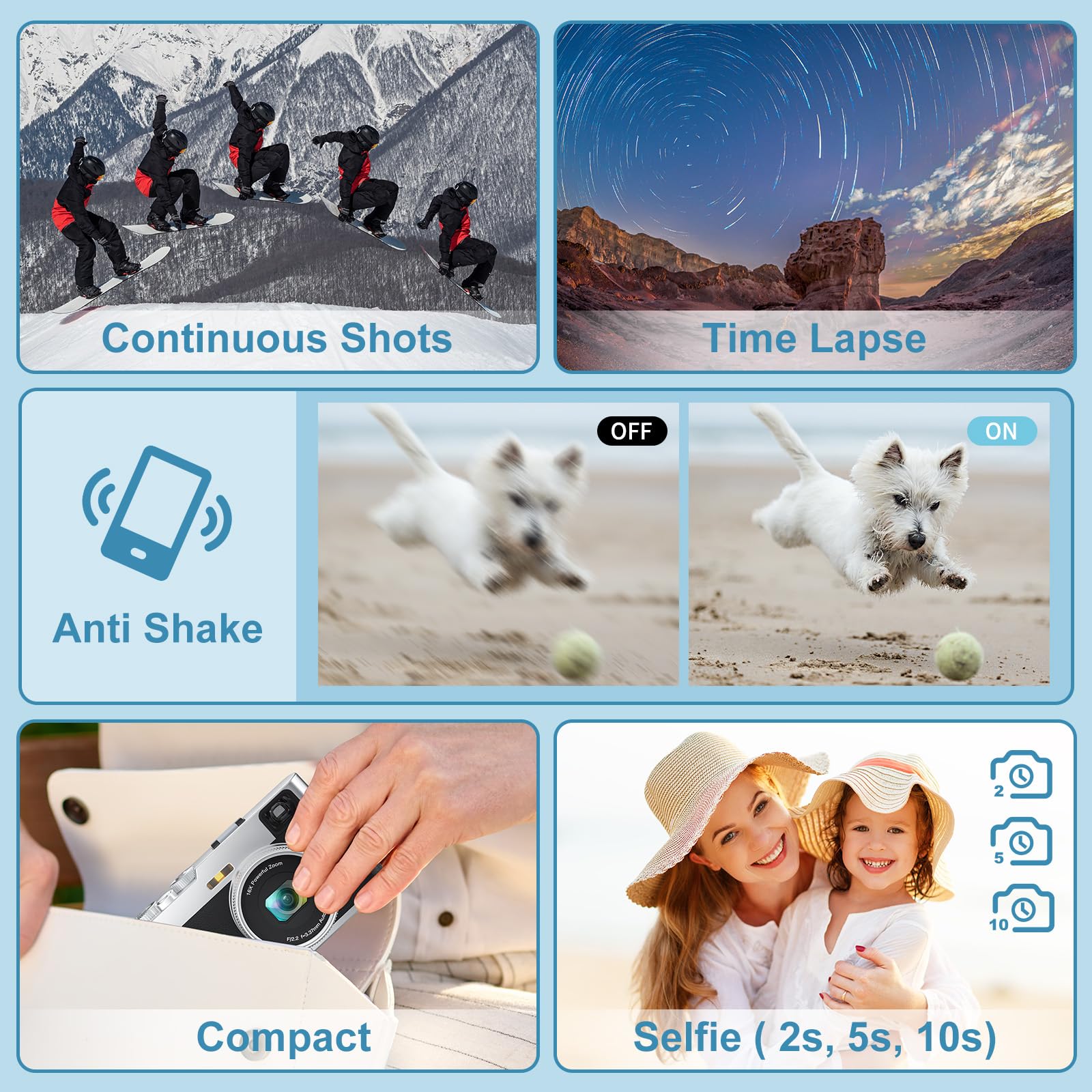 Appareil photo numérique 4K avec viseur optique, mise au point automatique 48 MP, zoom numérique 16X, stabilisation d'image, flash intégré, carte 32 Go et 2 batteries