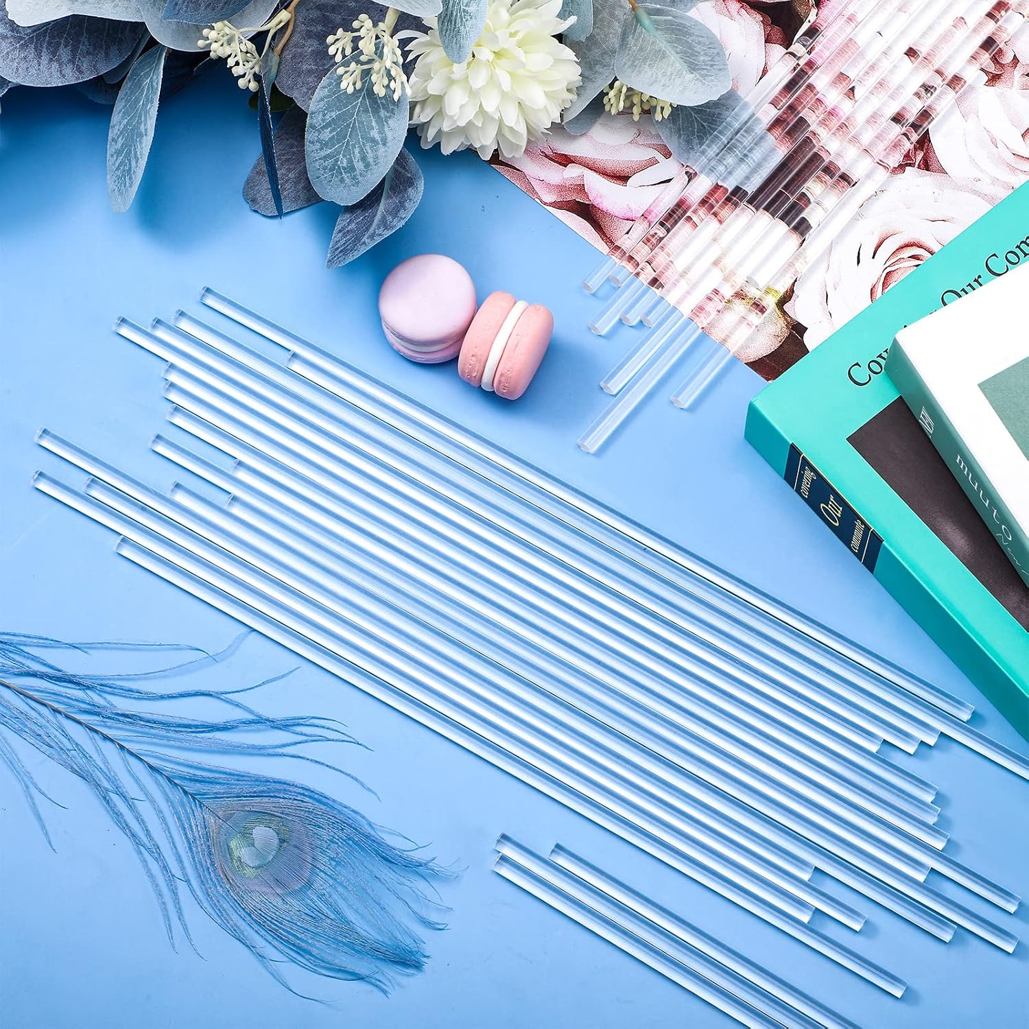 60 Pieces 12 Inch Acrylic Dowel Rods for DIY Crafts 0.25 Inch/6 mm Diameter Clear Acrylic Plastic Round Rods Sticks Cake Dowels for Cake Toppers Plant Stakes Handwork Supplies