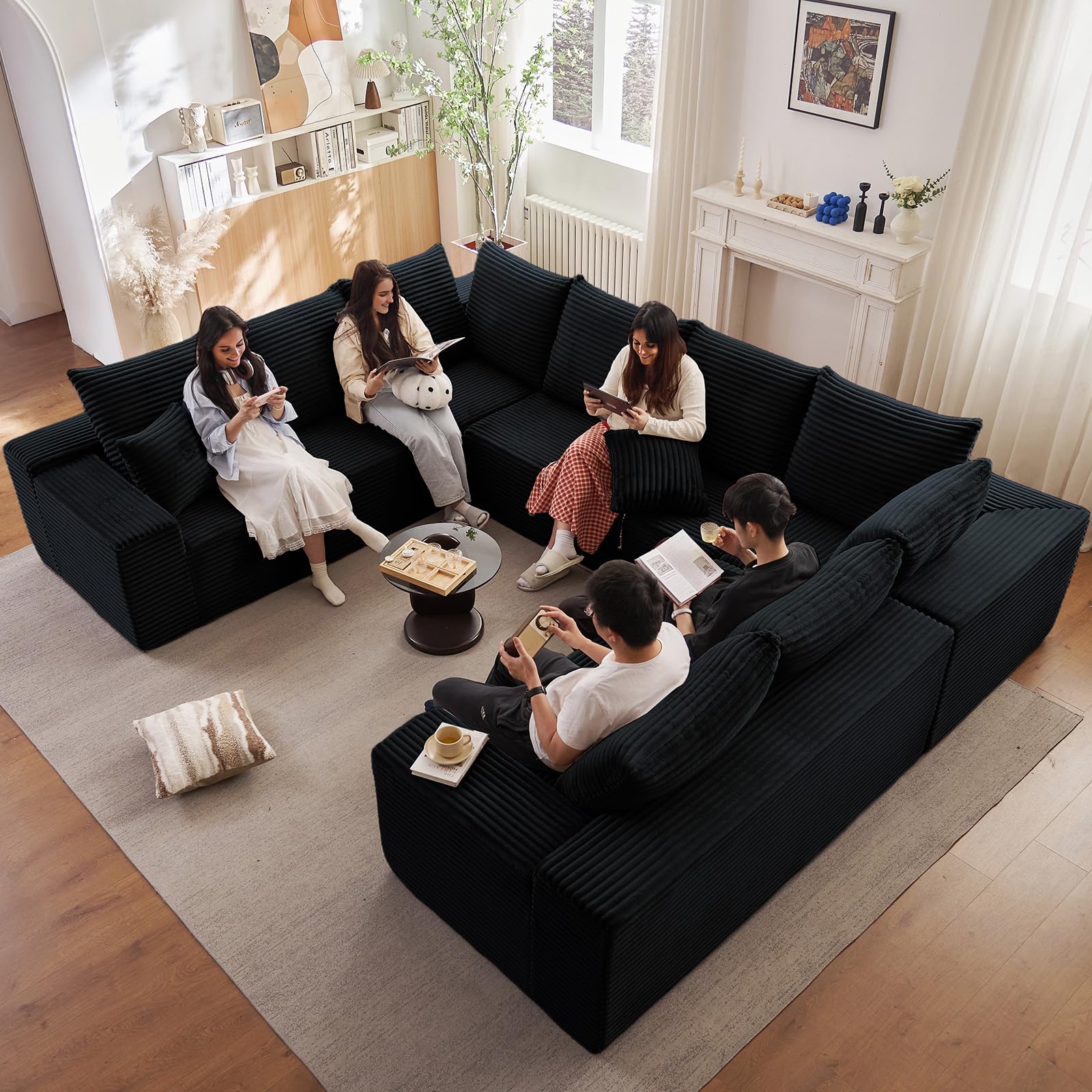 Sectional Cloud Couch for Living Room, Modular Floor Sofa with Corduroy, No Assembly Required, Big Comfy Couches Set with Fluffy Memory Foam,