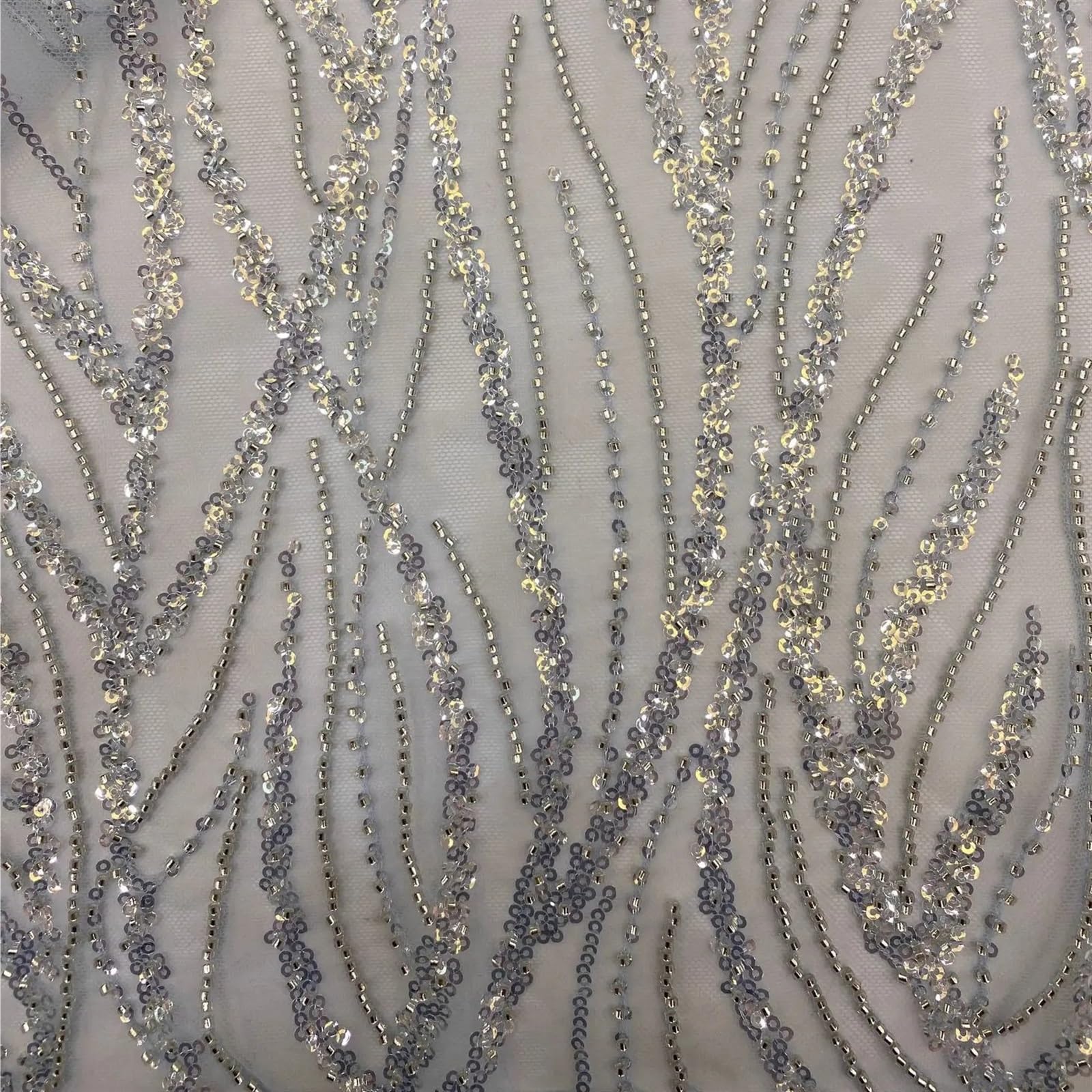 5 Yards Embroidered Tulle Lace Fabric | Tube Lace With Silver Beads 3cm Sequins Multicolor For Sewing(Light Blue)