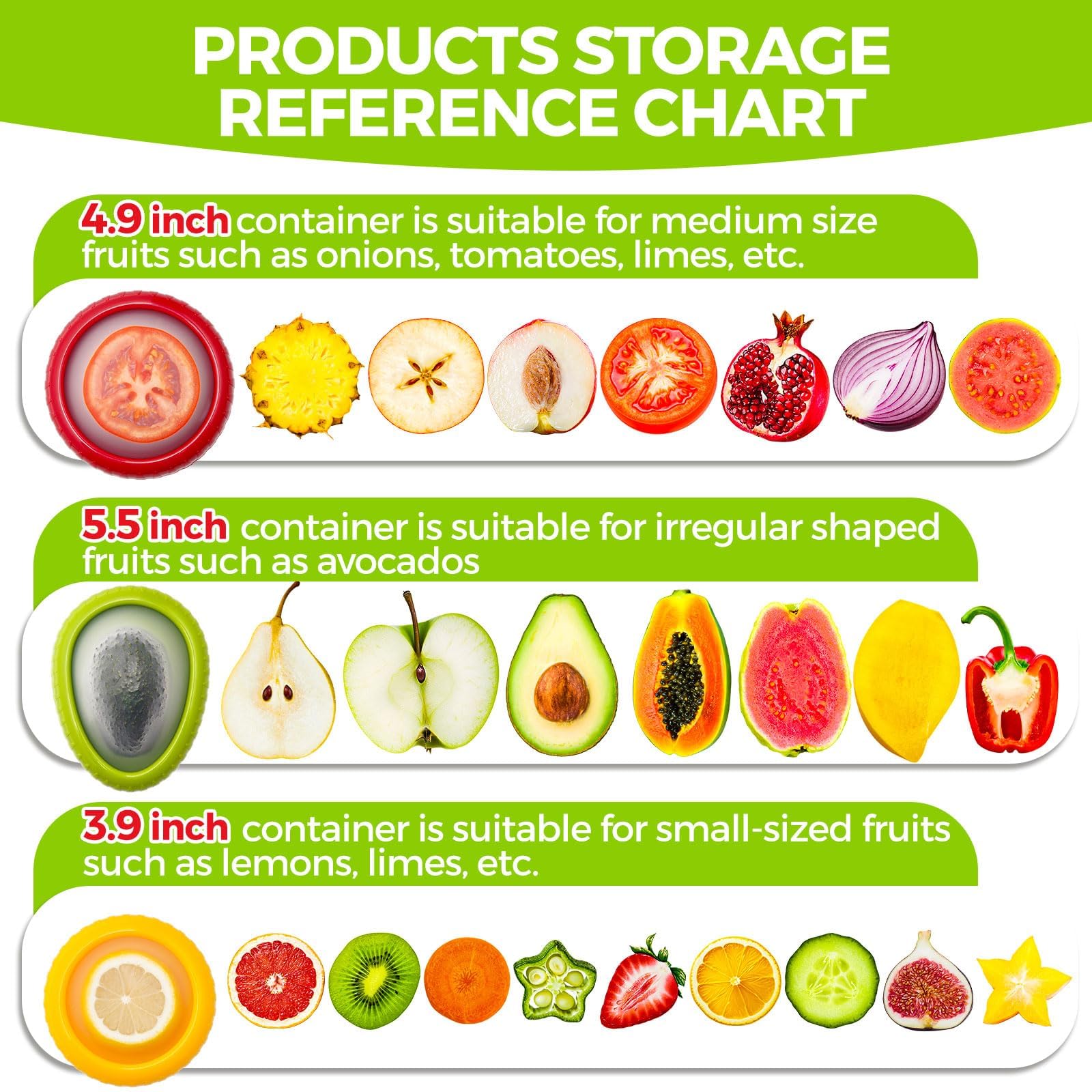 SALPPLEA Contenitore in silicone per frutta, cipolle, avocado, limoni, aglio, pomodoro, peperoni, contenitori riutilizzabili