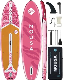 MOUSA Tablas de remo inflables extra anchas de 11 x 35 pulgadas con mochila, color rosa
