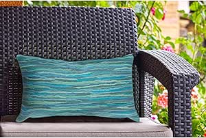 Liora Manne Visions III Indoor/Outdoor Handmade Pillow - Contemporary Casual Accent (Broken Stripe Aqua) (12" x 20")