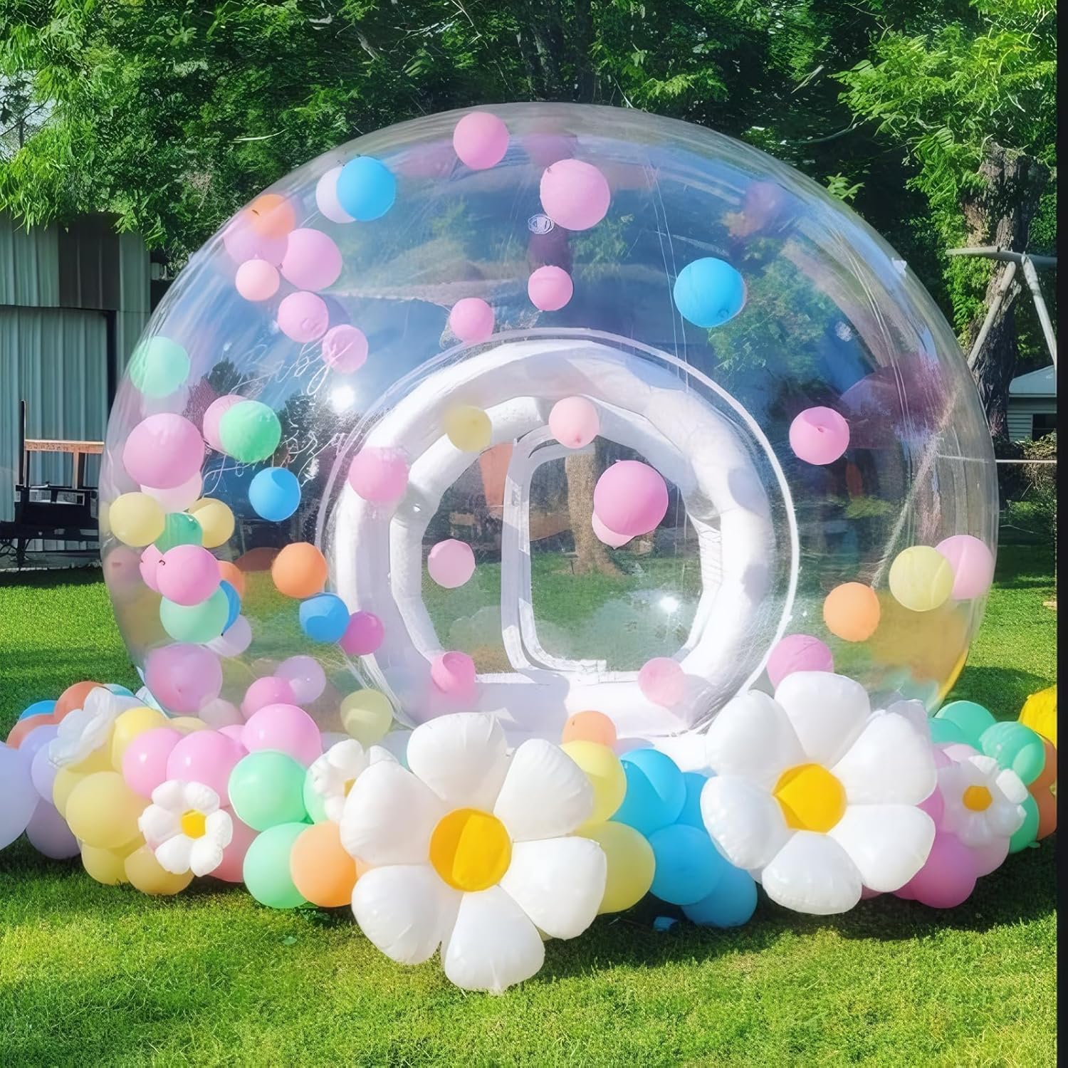 Inflatable Bubble House Dome 9FT for Kids/Adults, Commercial Grade PVC Bubble Balloon Tent with 4'L Tunnel, Outdoor Transparent Playground Set for Backyard Birthday Wedding Party,Gender Reveal