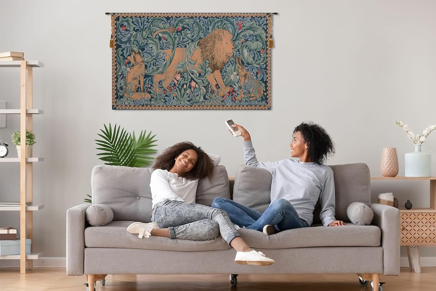 Charlotte Home Furnishings Inc French Boho Tapestry Wall Hanging 19 x 33 in, Lion Aesthetic Woven Wall Art Boho decor for Living Room Home Decor, European Cotton Jacquard Woven