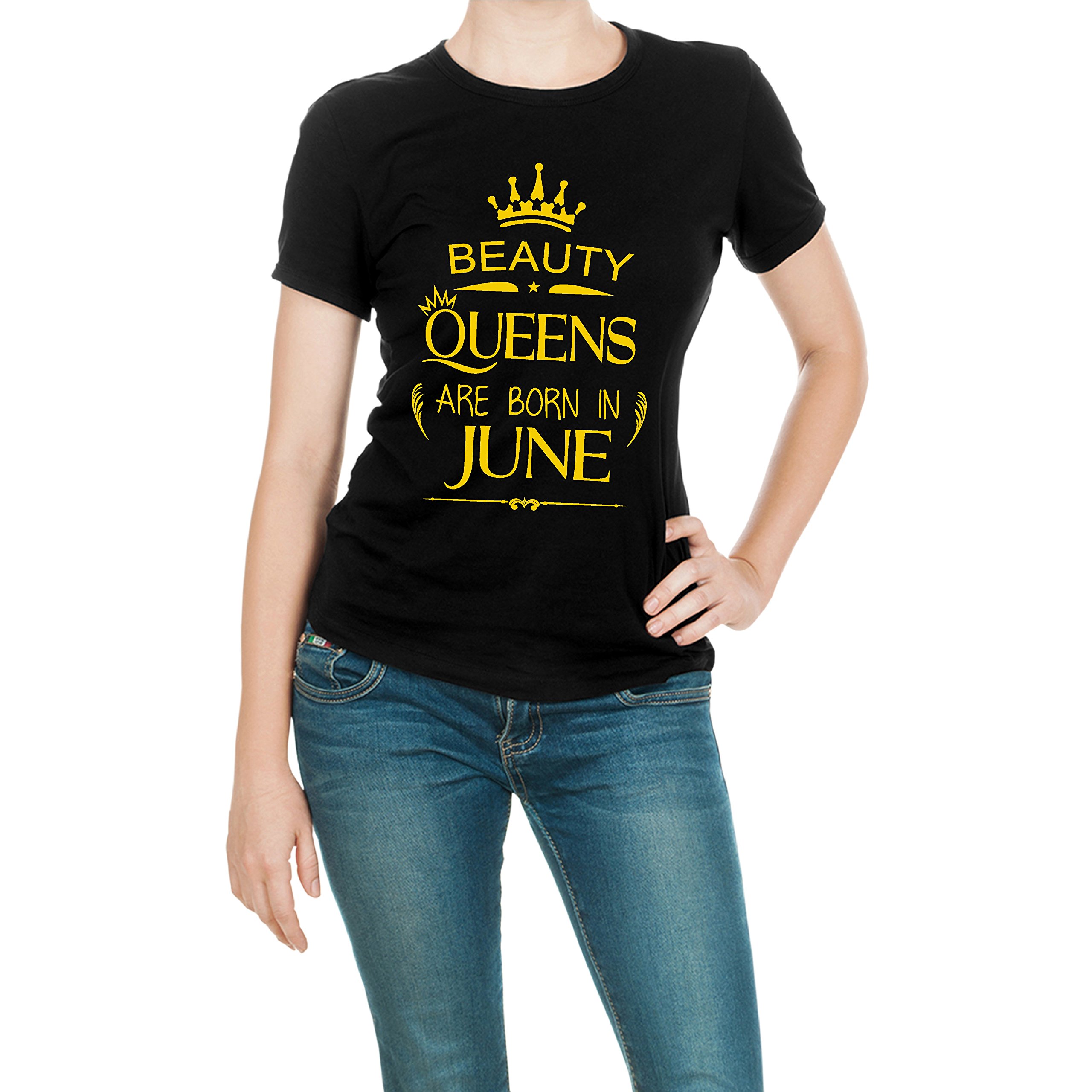 Uniplanet StoreGirl�s Queens are Born in June Black T Shirt | Birthday Gift T Shirt for Women June | Printed Birthday T Shirt for Girl June