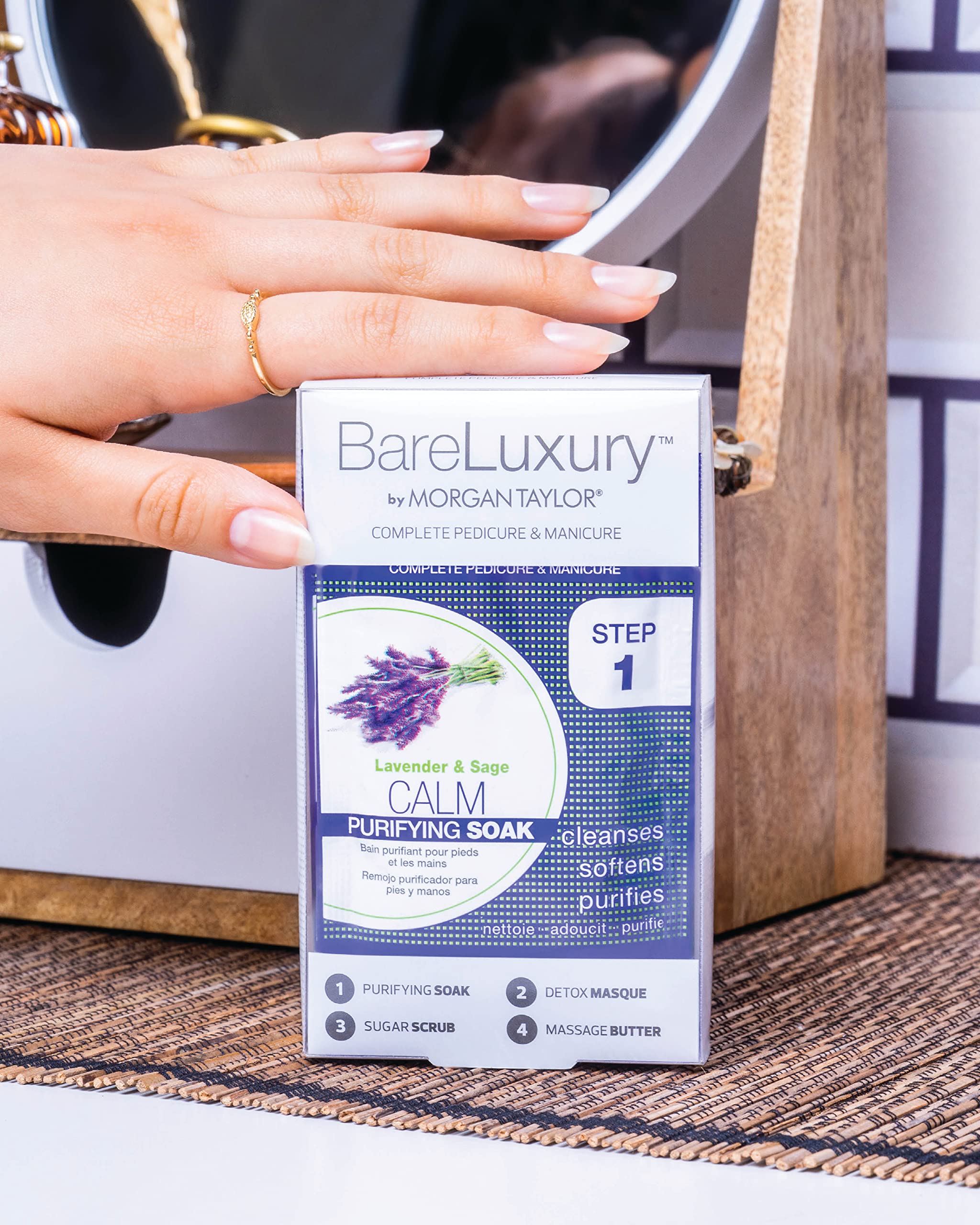 BareLuxury - Paquetes completos de pedicura y manicura de 4 pasos (lavanda y salvia), kit de spa para manos y pies en 4 paquetes, kit de pedicura y manicura, regalos de cuidado personal para mujeres 2