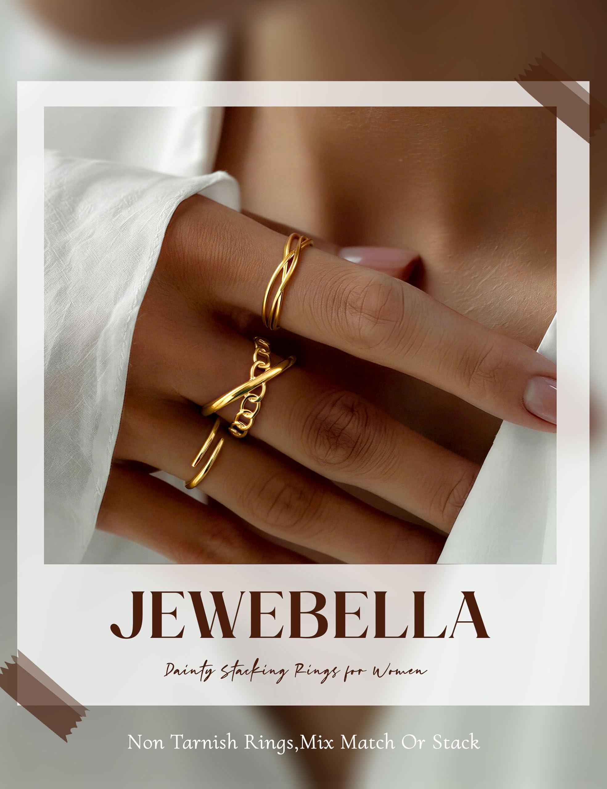 JeweBella 12 Stück Ringe Gold Silber Wasserfest Ring Damen Edelstahl 18K Vergoldete Trendy Stapelbare Offene Ringe Set Frauen Verstellbar Daumenring Fingerring Stapelringe Damen Schmuck