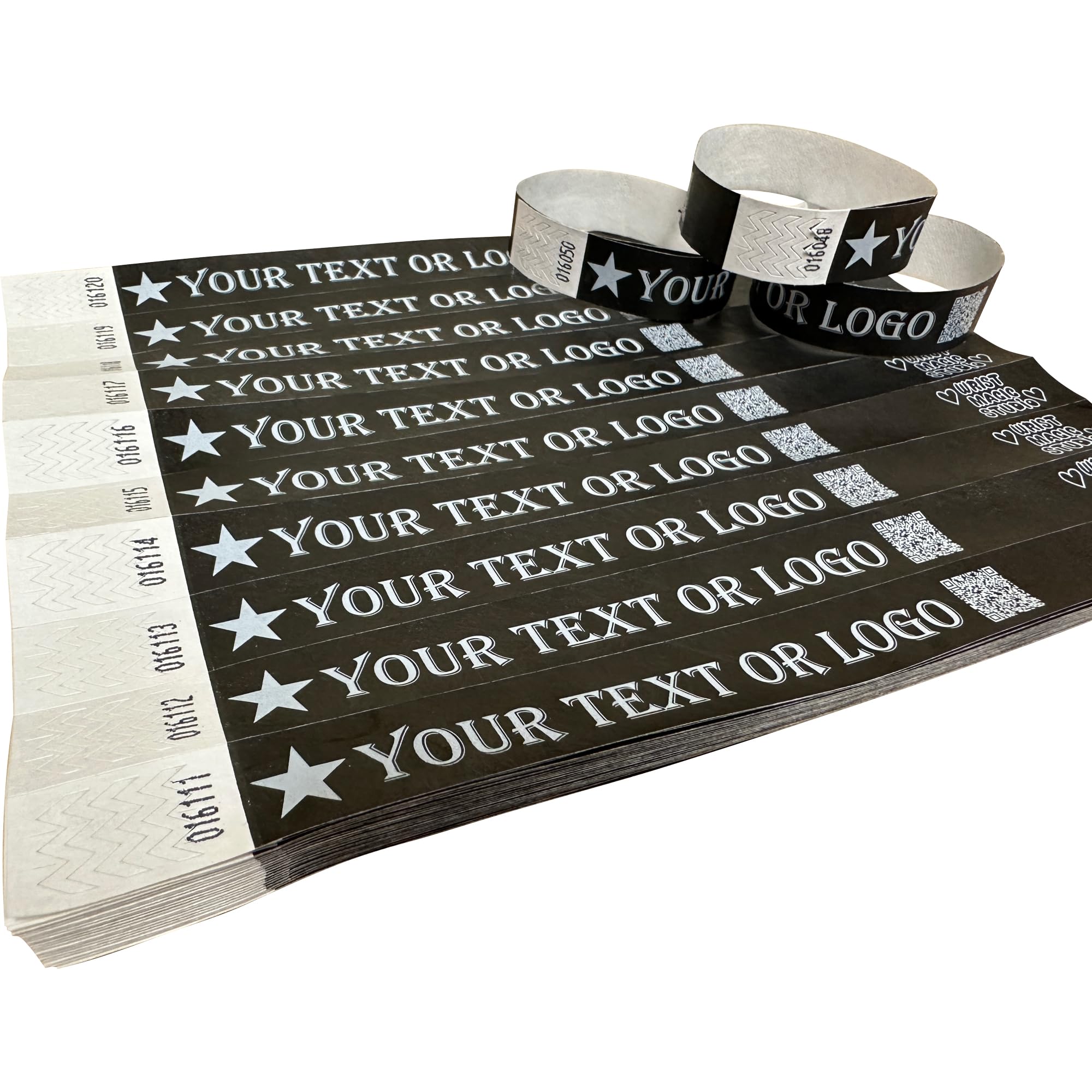 400 Schwarz Individuell Bedruckte Tyvek-Armbänder mit Ihrem Personalisierten Text/Logo für veranstaltungen, Partys, Festivals, ID