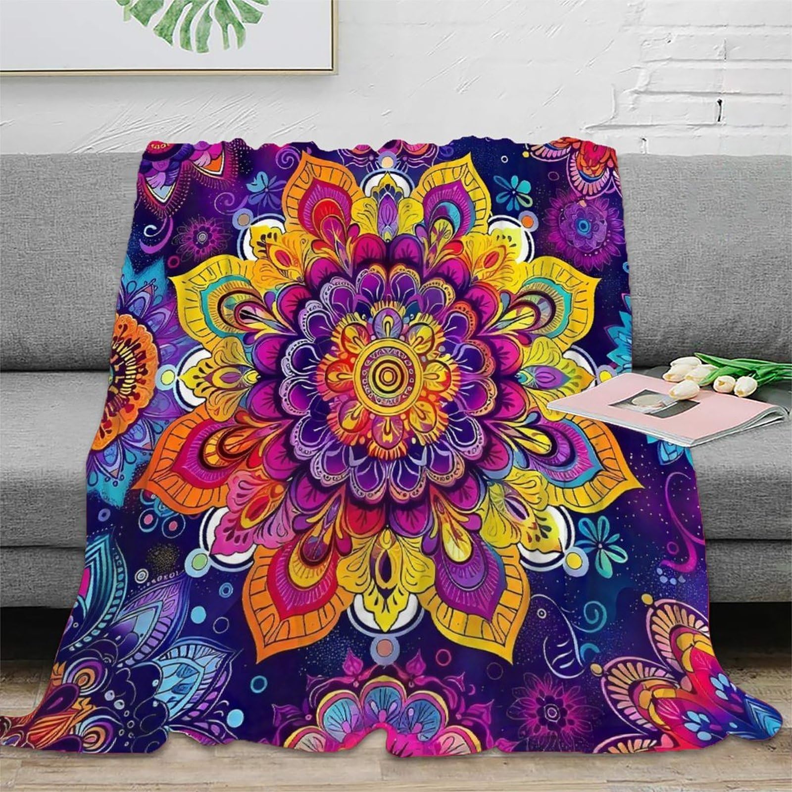 Couverture lit microfibre 180x200 jeté de canapé imprimé Mandala 3D chaud doux