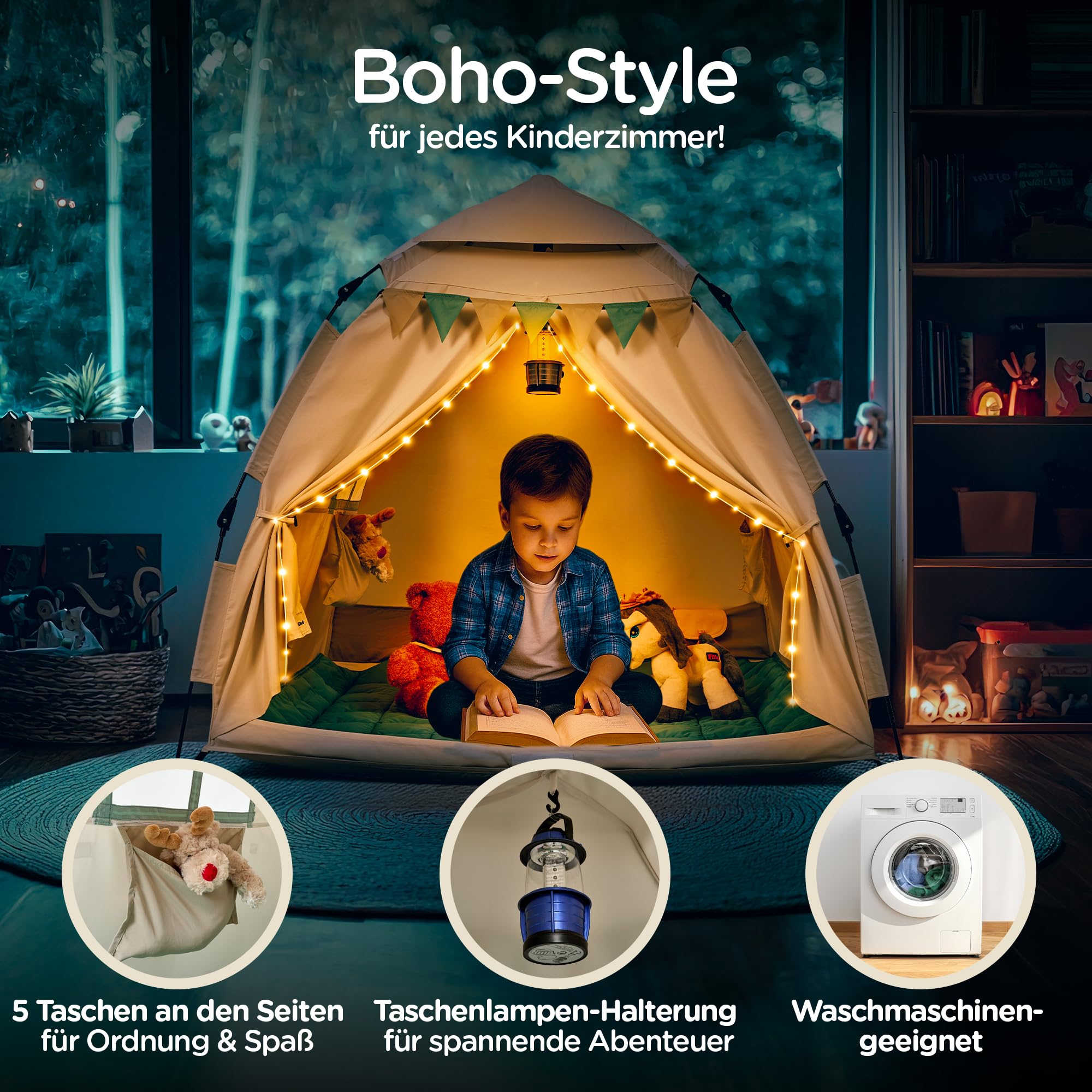 Spielzelt Kinder Indoor mit Bodenmatte & Tragetasche [Schneller Aufbau/Abbau] Maschinenwaschbar schadstofffrei Tippi Kinderzelt Indoor Outdoor Spielhaus Zelt Kinderzimmer Tipi Zelt für Kinder