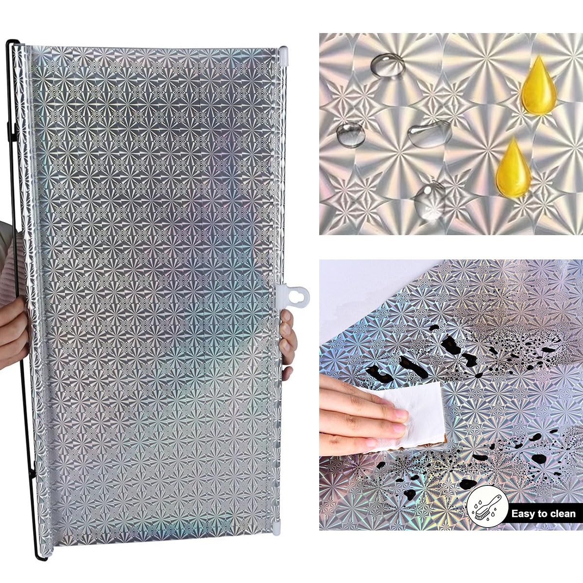 Tenda a Rolo Retrattile per Finestre, 4 Stili 80%-99% Blocco della Luce, Isolamento Termico Protezione con Ventose e Ganci Adesivi per Casa Ufficio Lucernario Auto(Laser,W78 x H200cm)
