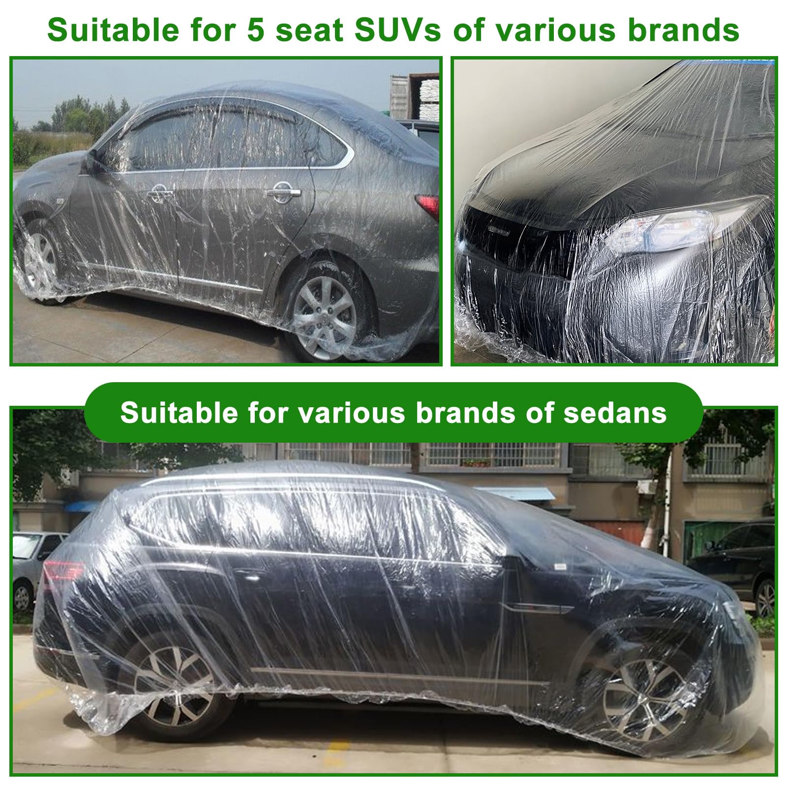 3 Packs Disposable Car Cover Clear Plastic Car Cover Universal Rain Dust Garage Cover with Elastic Band Medium — view 6