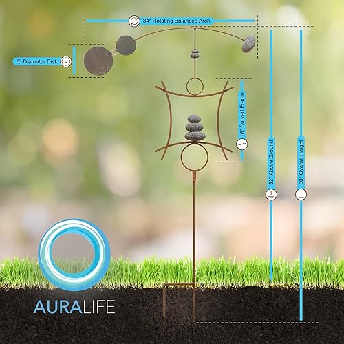 Miniatura 3 de Escultura cinética de viento Zen Garden Spinner | Decoración de patio de arco equilibrado con mojón de roca y estaca | Relajante paleta de viento de