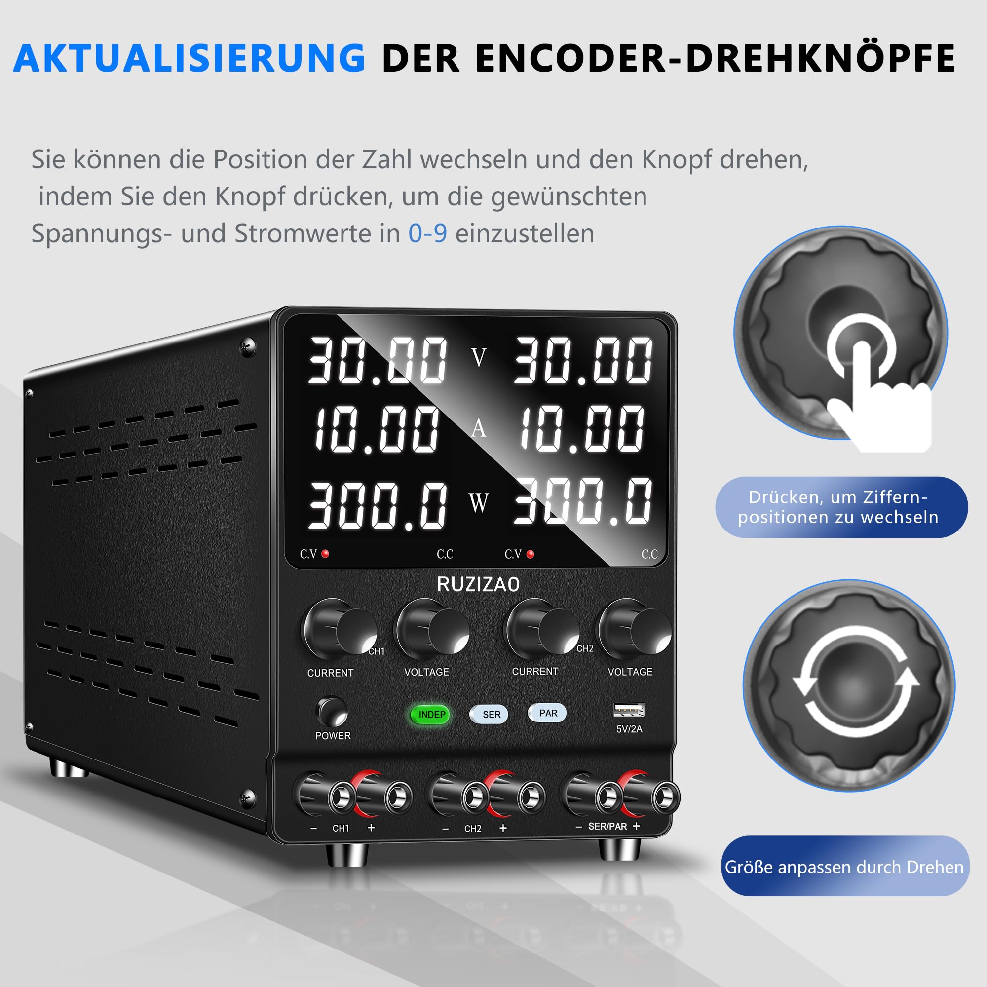 Dual Labornetzteil 30V 10A Seriell Parallel Einstellbares Labornetzgerät 60V 10A/30V 20A Encoder Einstellung DC Regelbar Netzgerät Dual Spannung Aktuell Vier in Einem Labor-Gleichstromnetzteil