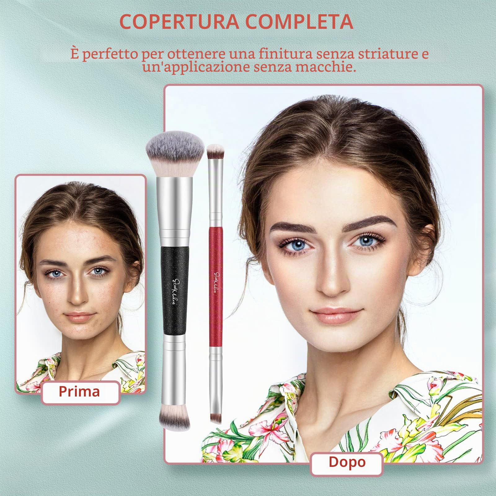 Pennello Fondotinta Start Maker 2 pezzi Doppio Terminale 2-in-1 Kabuki Pennelli Make Up per Fondotinta Liquido, Cipria, Blush, Correttore, Ombretto, Contouring Viso Pennello Trucco