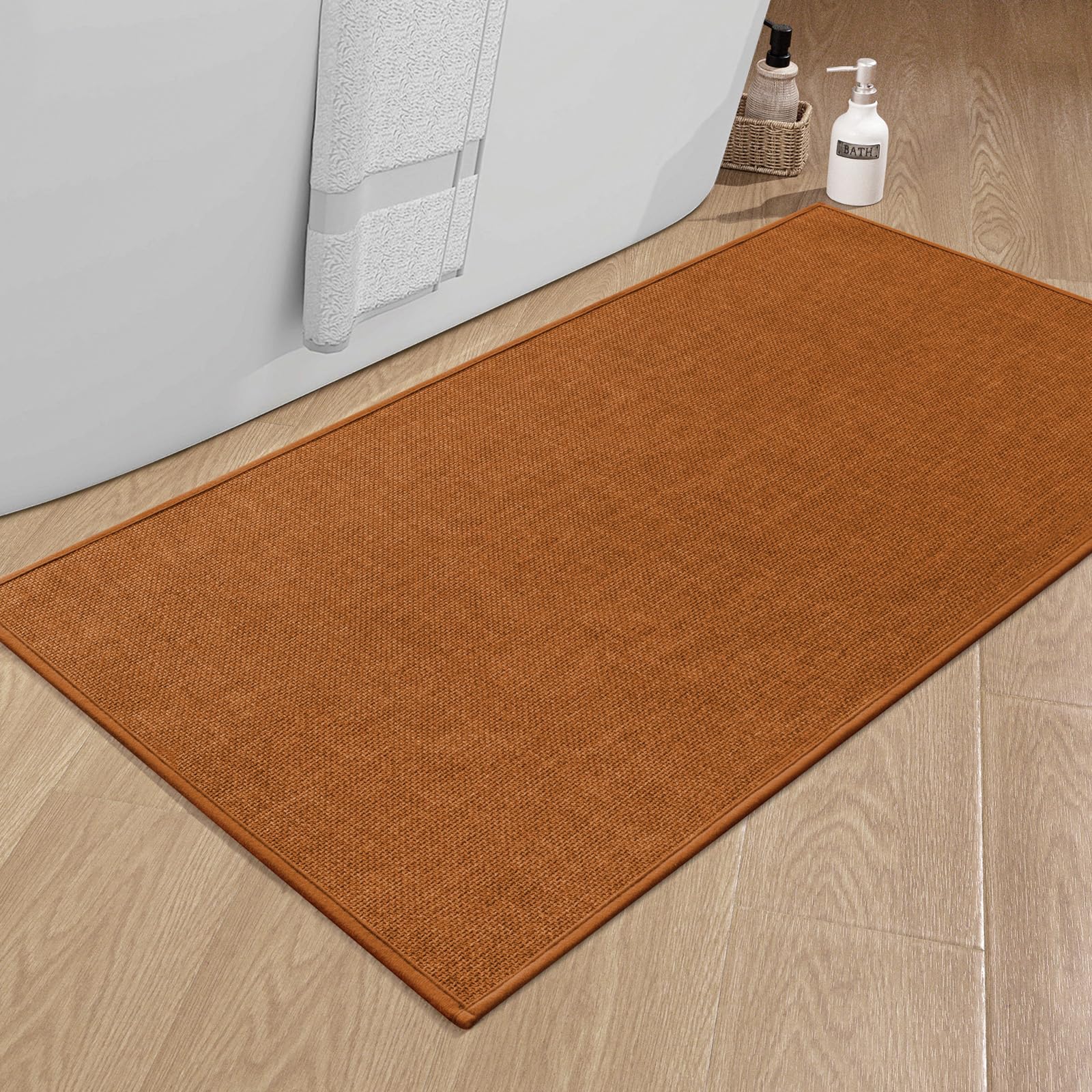 chakme Bathroom Rugs Mat 47x24, Ultra Thin Non Slip Bath Mat Large Quick Dry Absorbent Bath Mat for Bathroom, (Orange, 47"x24")