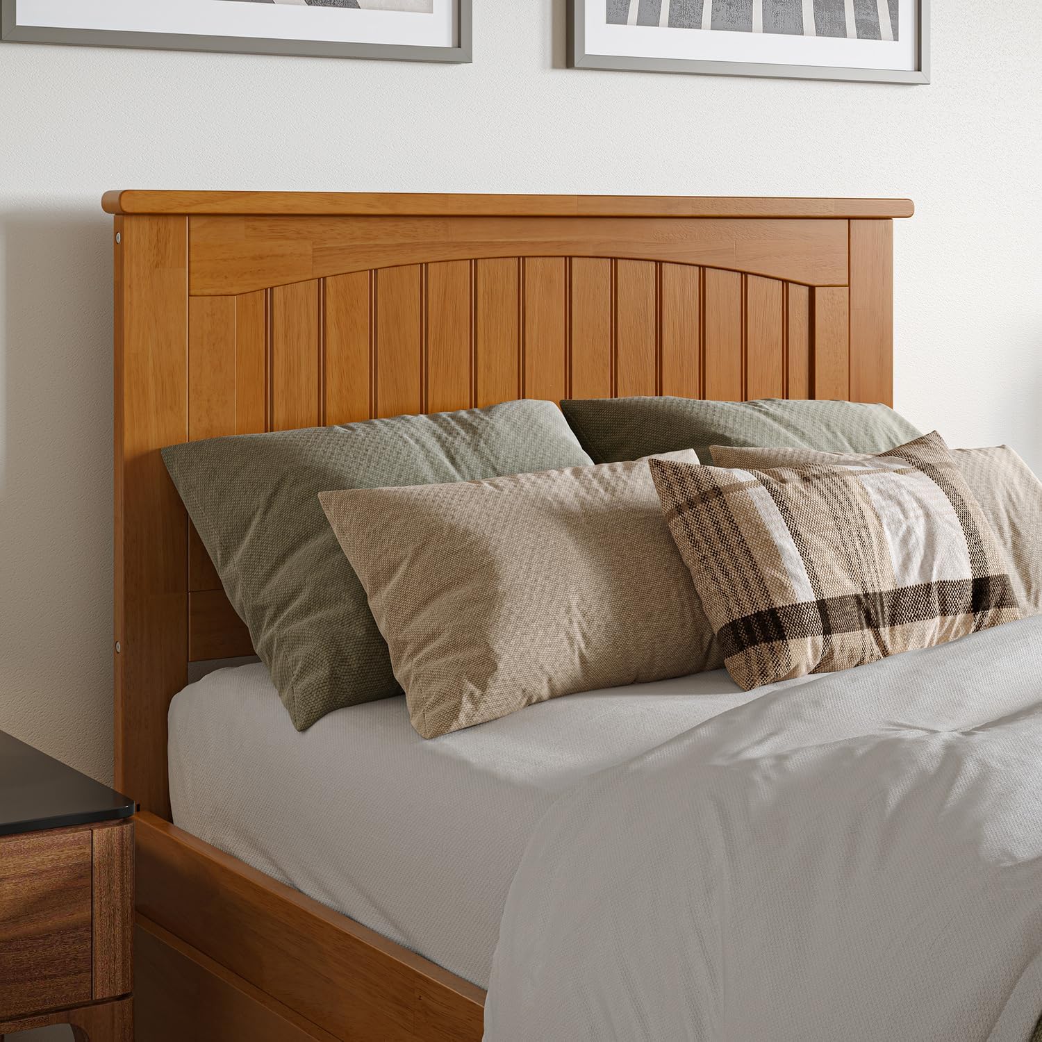 HomeStock Baroque Beauty Twin XL Solid Wood Platform Bed with Footboard & Twin XL Trundle in Light Toffee