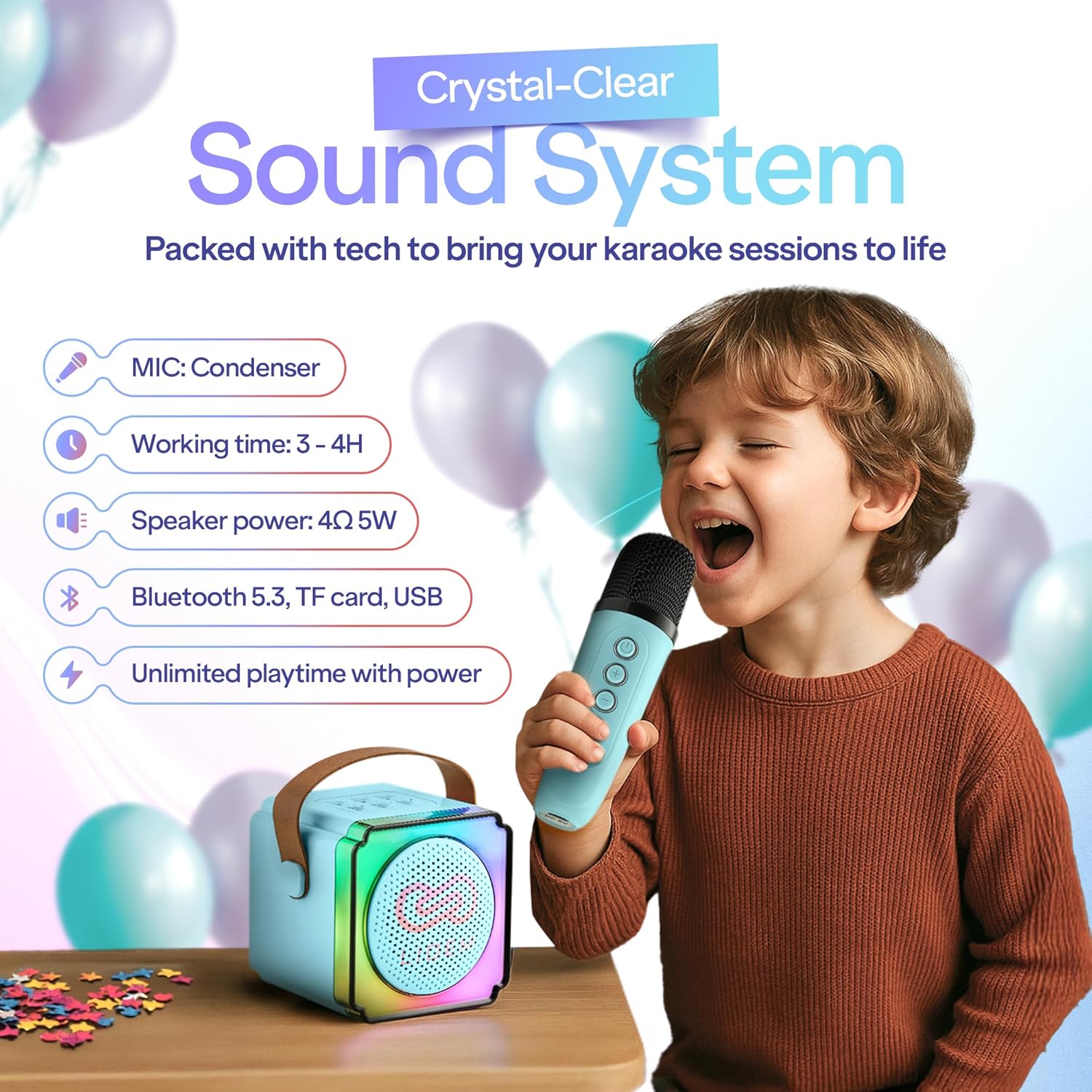 Karaoke Machine for Kids (1, Blue) - Image 4