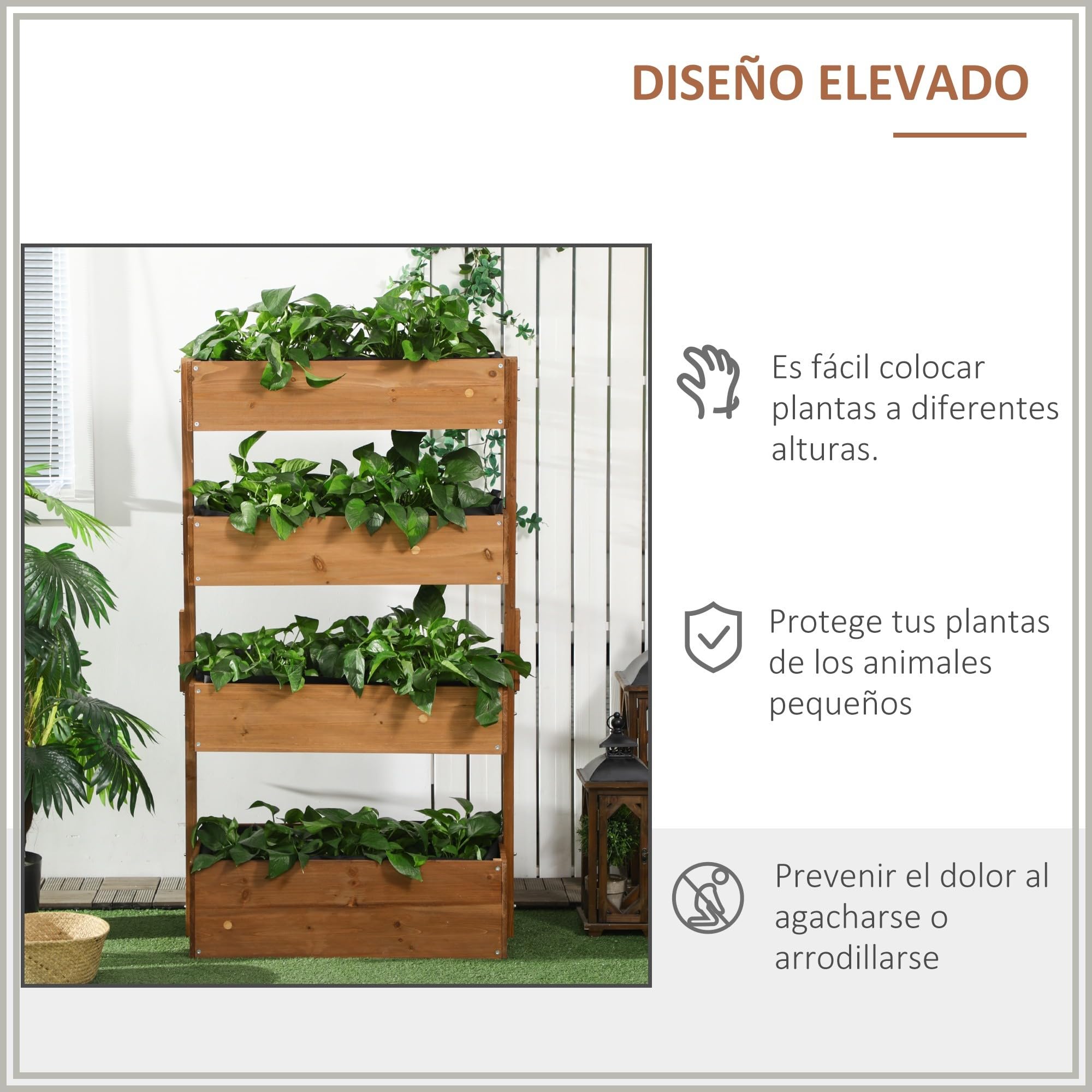 Outsunny Jardinera de Madera de 4 Niveles, 80x45x142 cm, Naranja