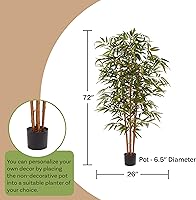 Vista 6 de Árbol artificial de bambú – Planta falsa de 6 pies con hojas ajustables y maceta – Plantas sintéticas de interior para decoración del hogar
