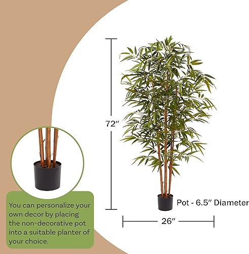 Miniatura 6 de Árbol artificial de bambú Planta falsa de 6 pies con hojas ajustables y maceta Plantas sintéticas de interior para decoración del hogar,